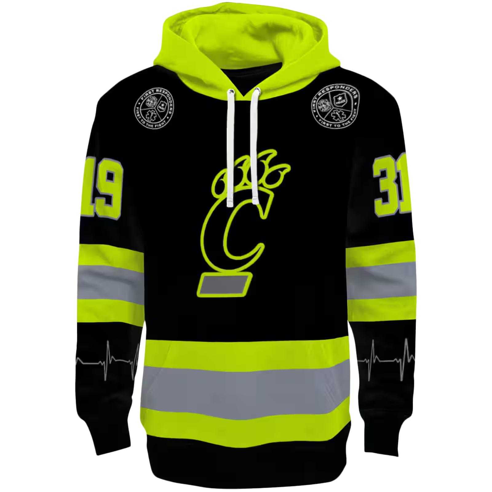 Custom Cincinnati Bearcats Safety Motif Black Neon Green Hoodie