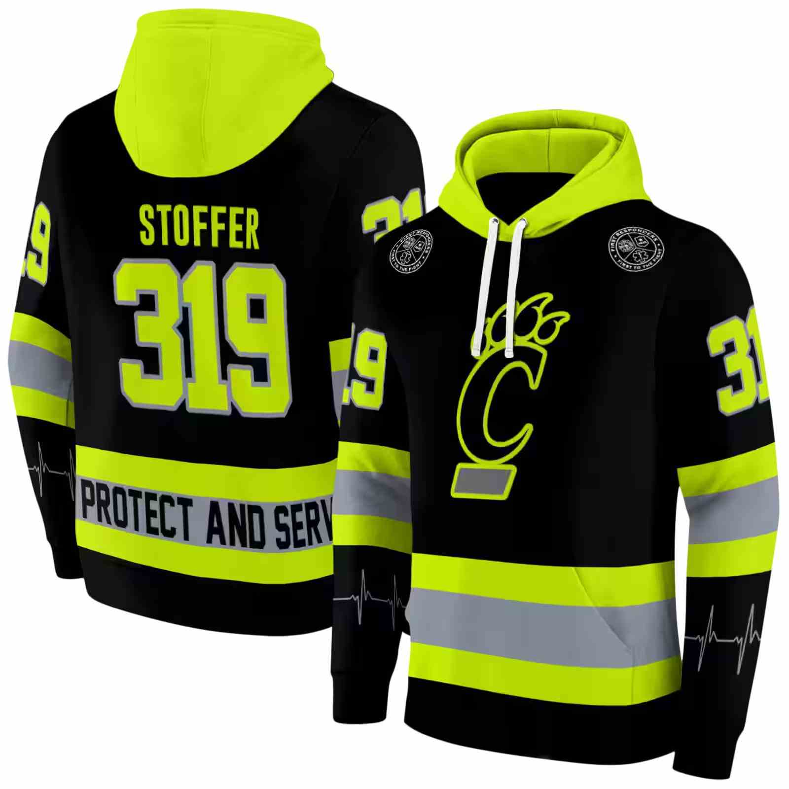 custom cincinnati bearcats safety motif black neon green hoodie fashion forward