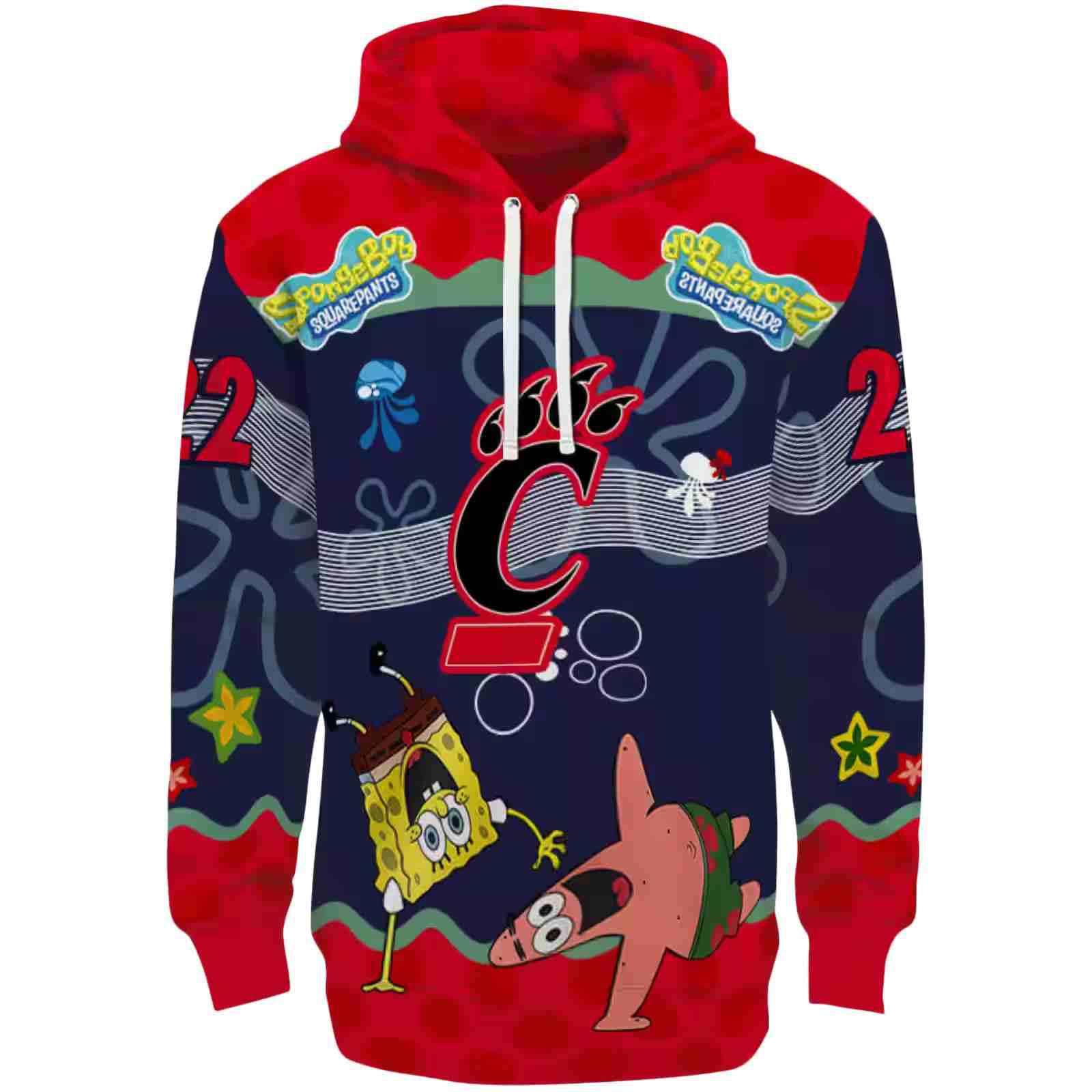 Custom Cincinnati Bearcats Spongebob Patrick Star Red Navy Hoodie