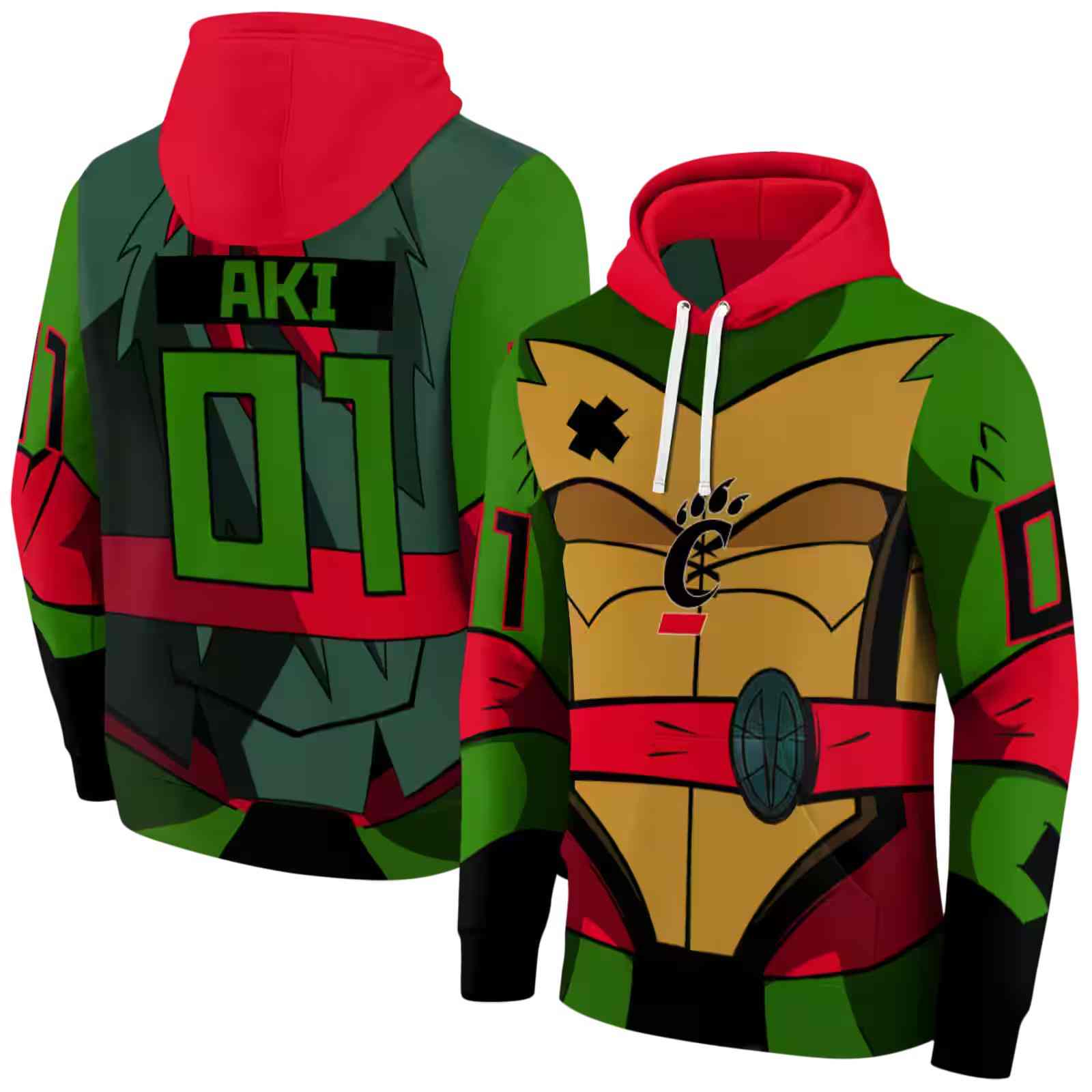 custom cincinnati bearcats superhero armor red green hoodie fashion forward