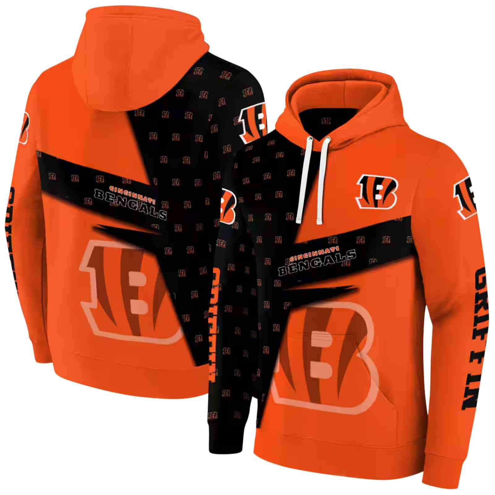 custom cincinnati bengals abstract shape orange hoodie fashion forward