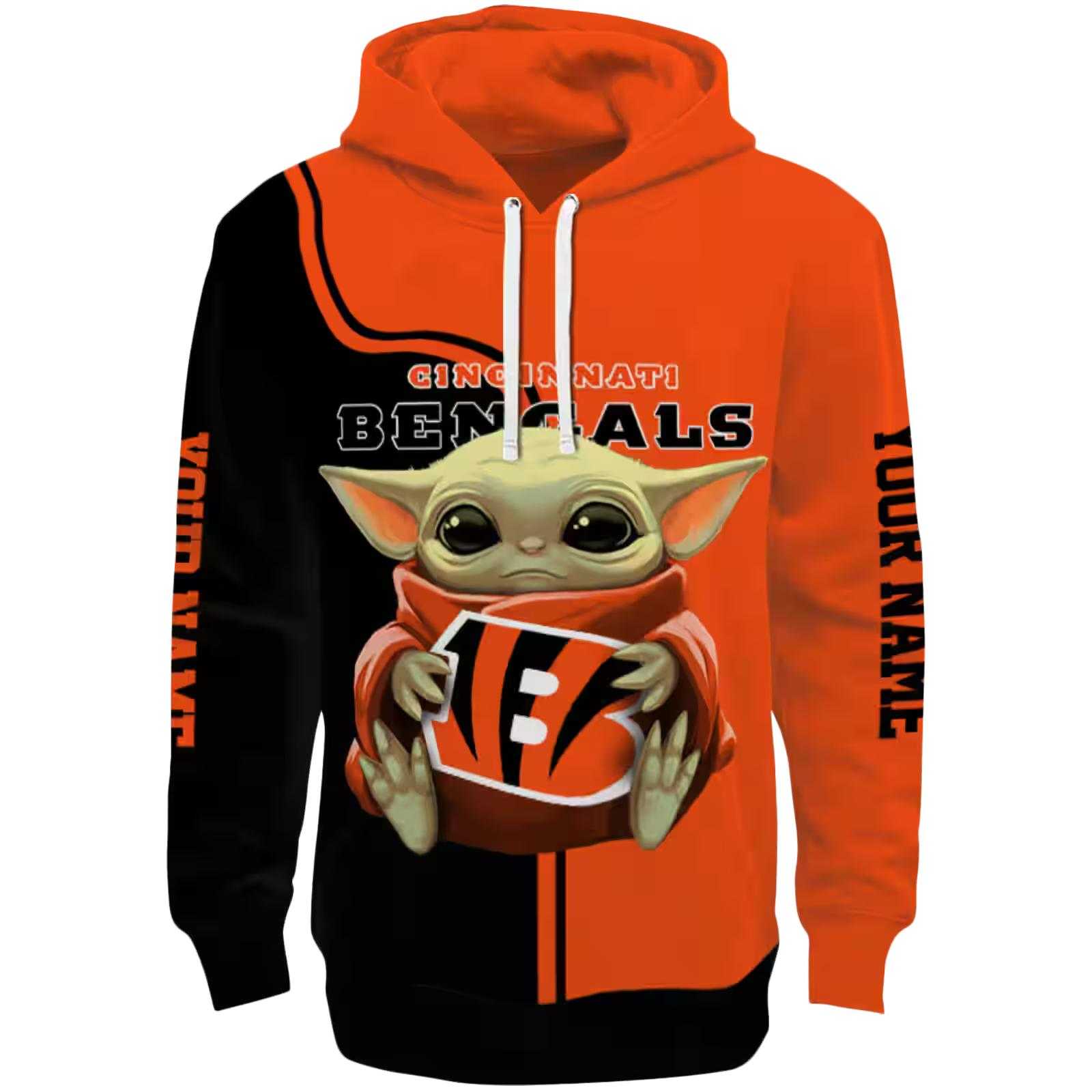 Custom Cincinnati Bengals Baby Yoda Orange Black Hoodie