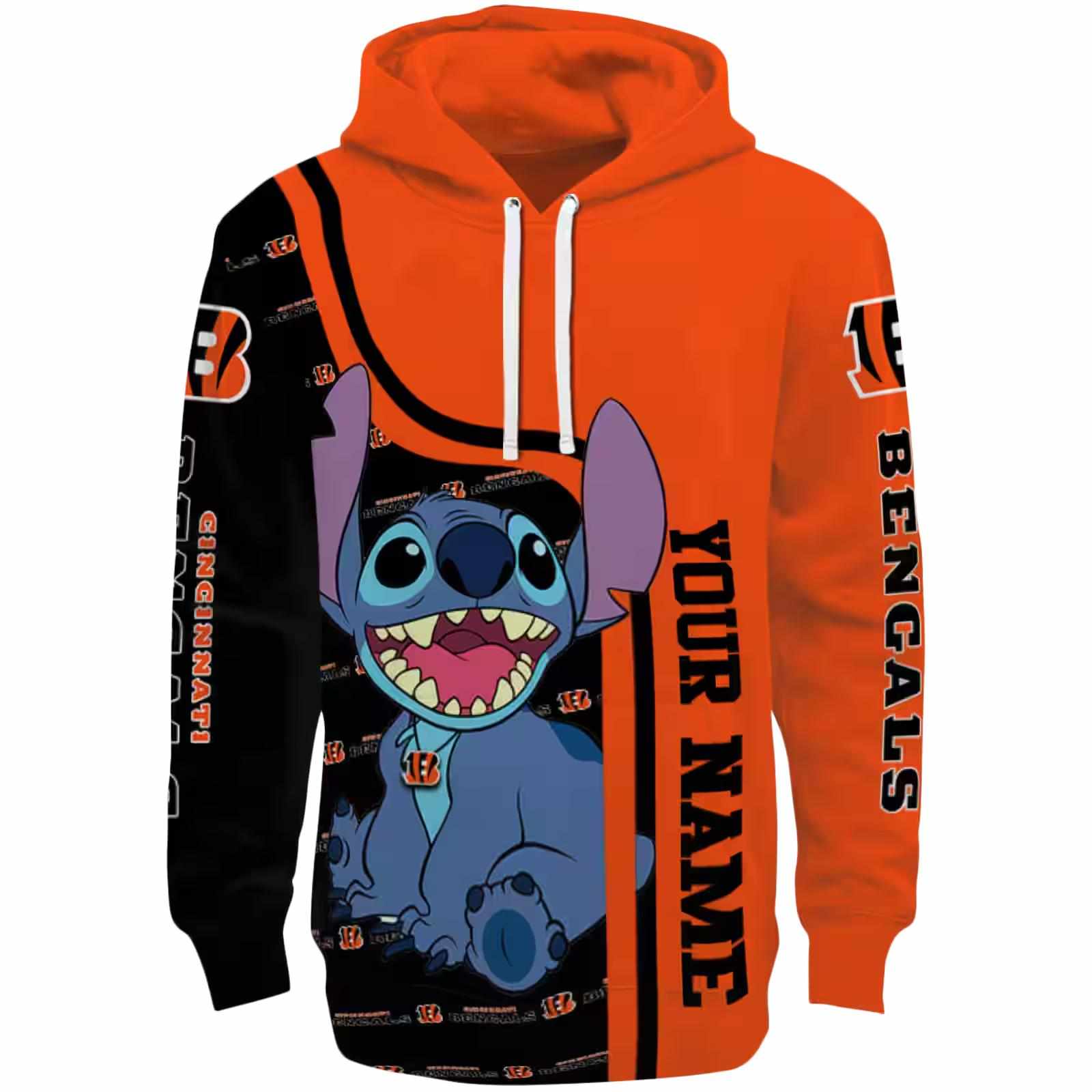 Custom Cincinnati Bengals Stitch Orange Hoodie