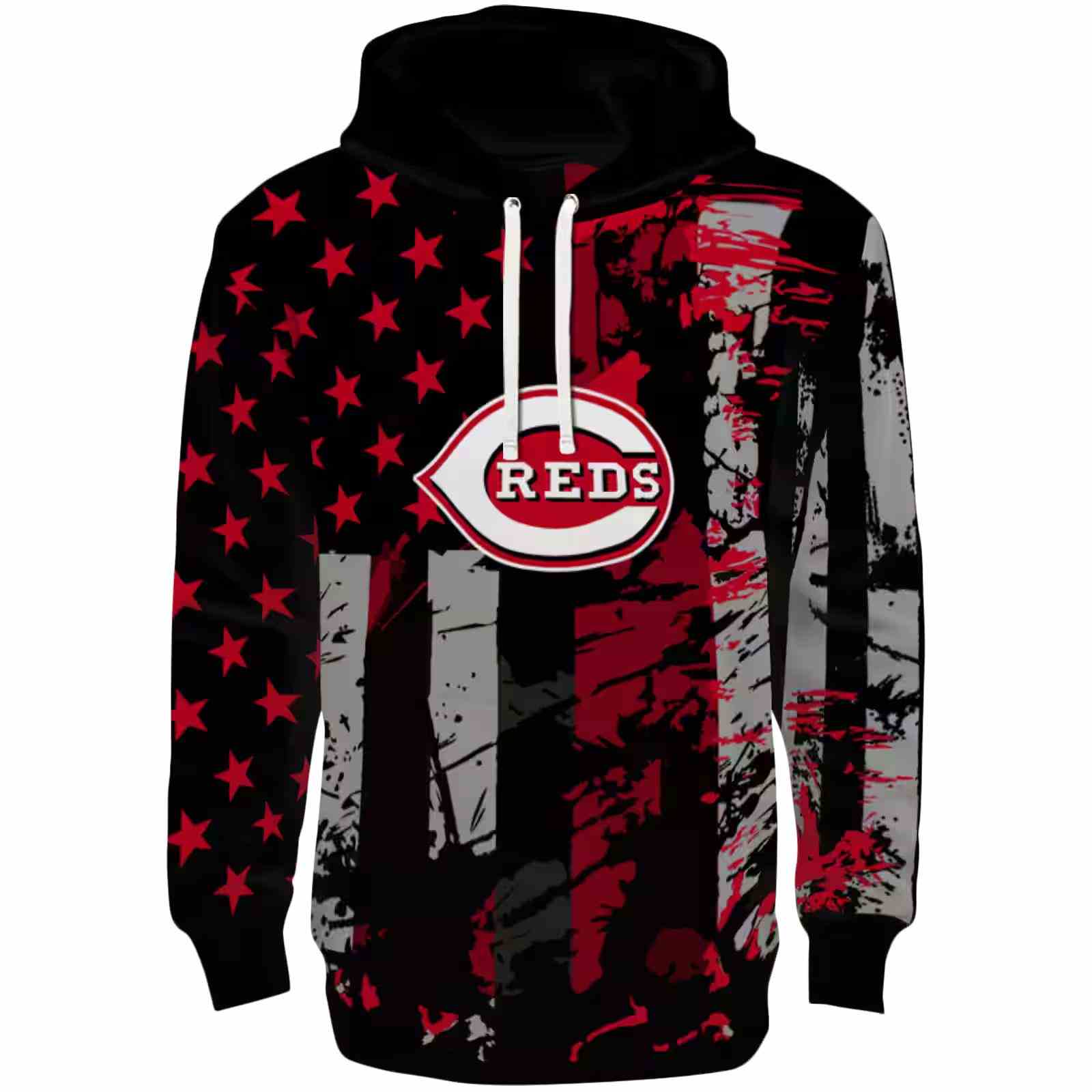 Custom Cincinnati Reds Distressed Flag Red Black Hoodie