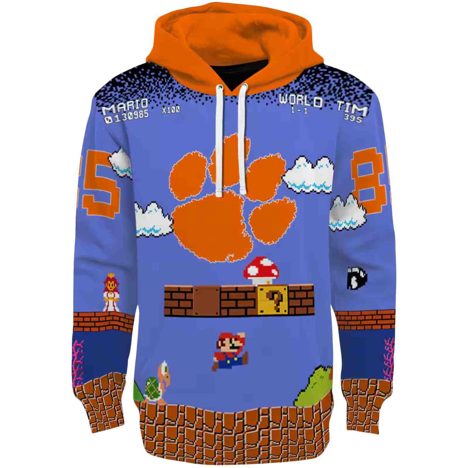 Custom Clemson Tigers Mario Blue Black Hoodie