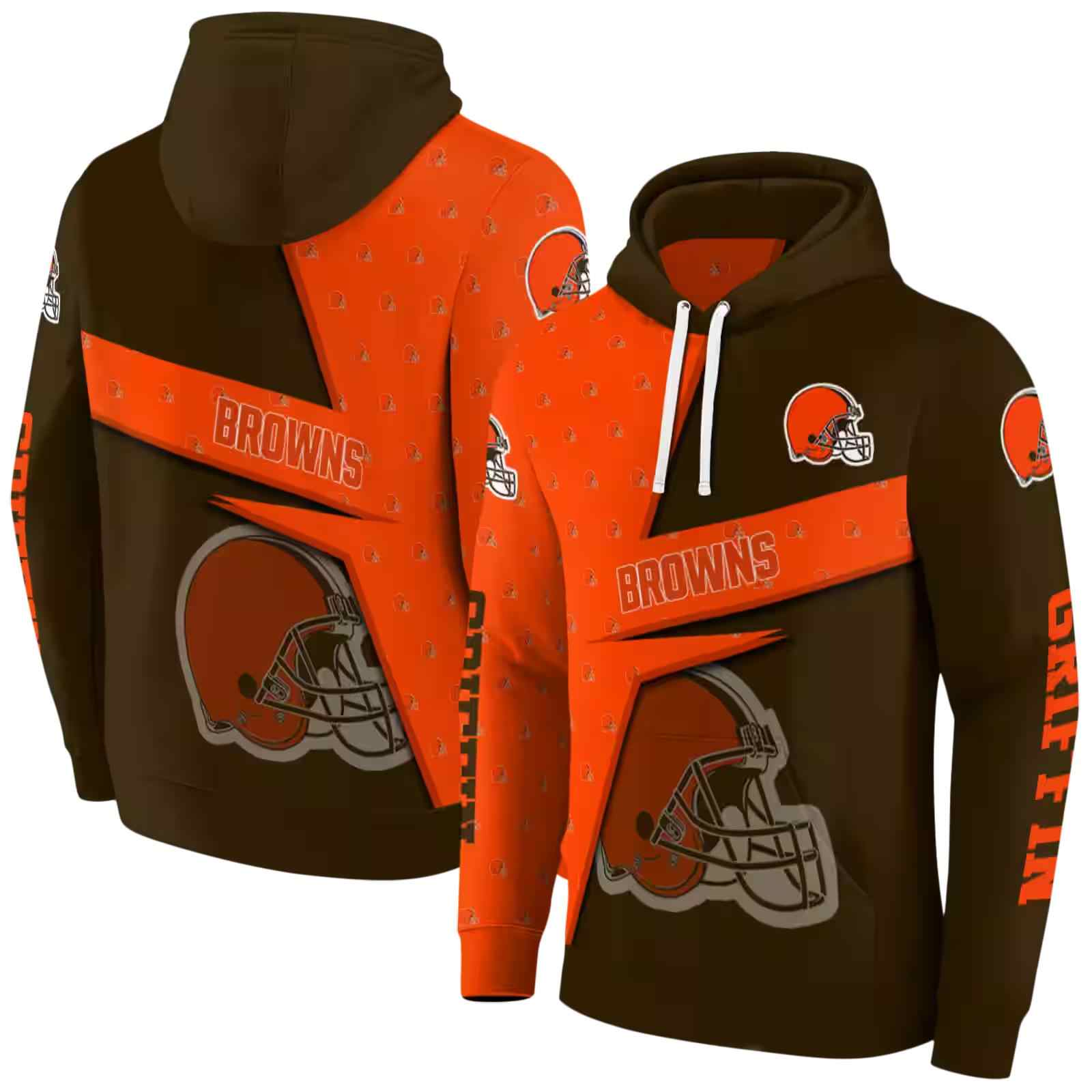 custom cleveland browns abstract shape brown hoodie fashion forward