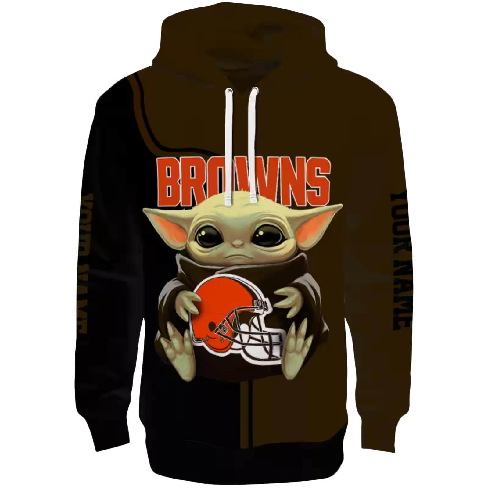 Custom Cleveland Browns Baby Yoda Brown Black Hoodie