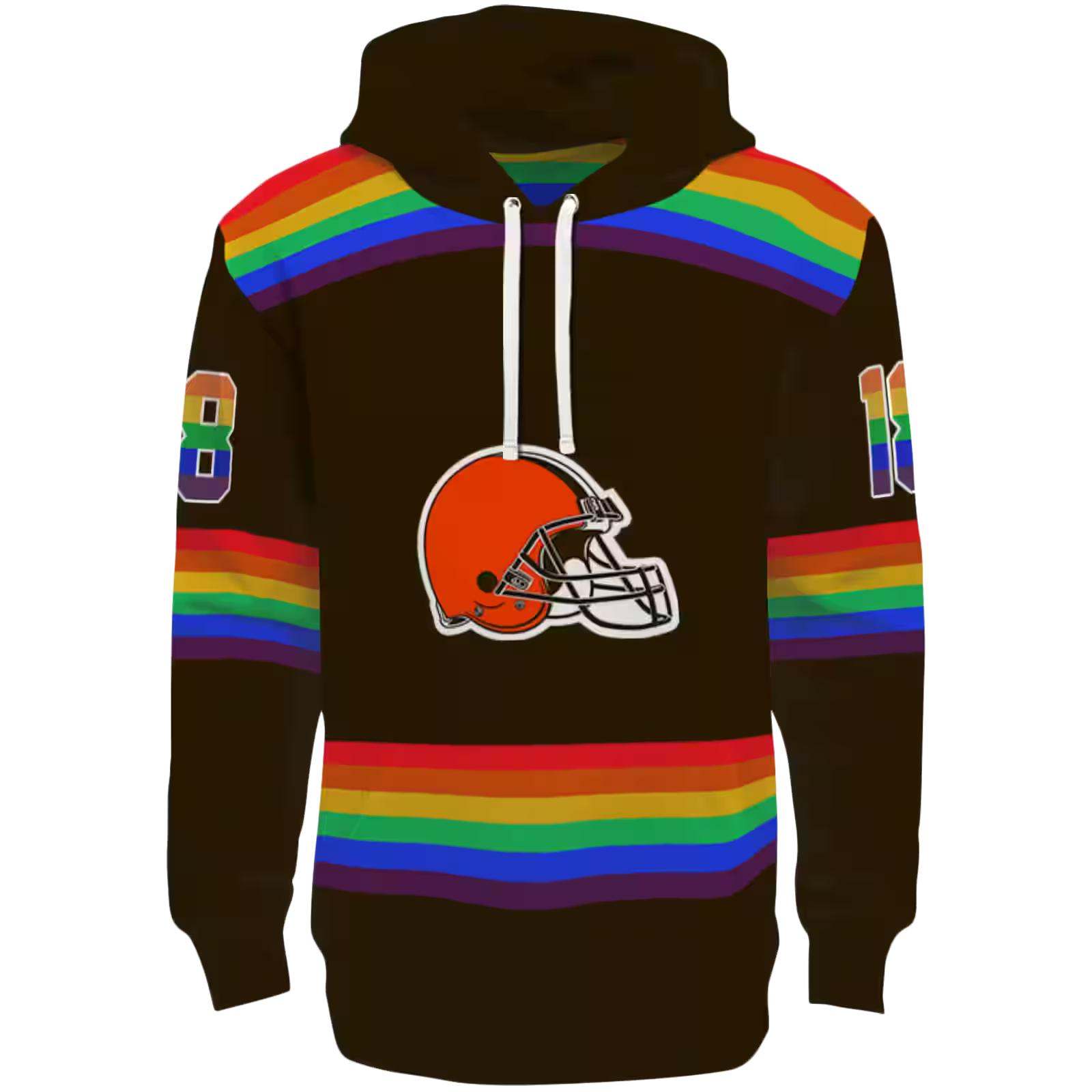 Custom Cleveland Browns Rainbow Stripes Brown Hoodie