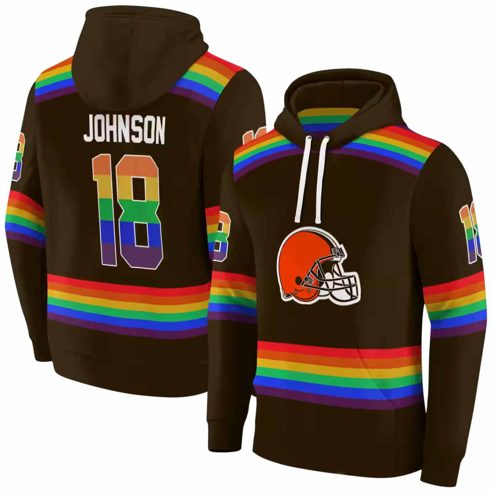 custom cleveland browns rainbow stripes brown hoodie fashion forward