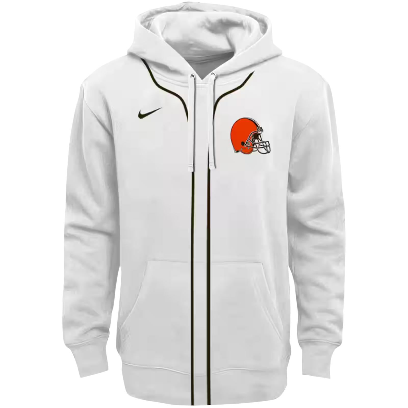 Custom Cleveland Browns Sporty Stripe White Hoodie