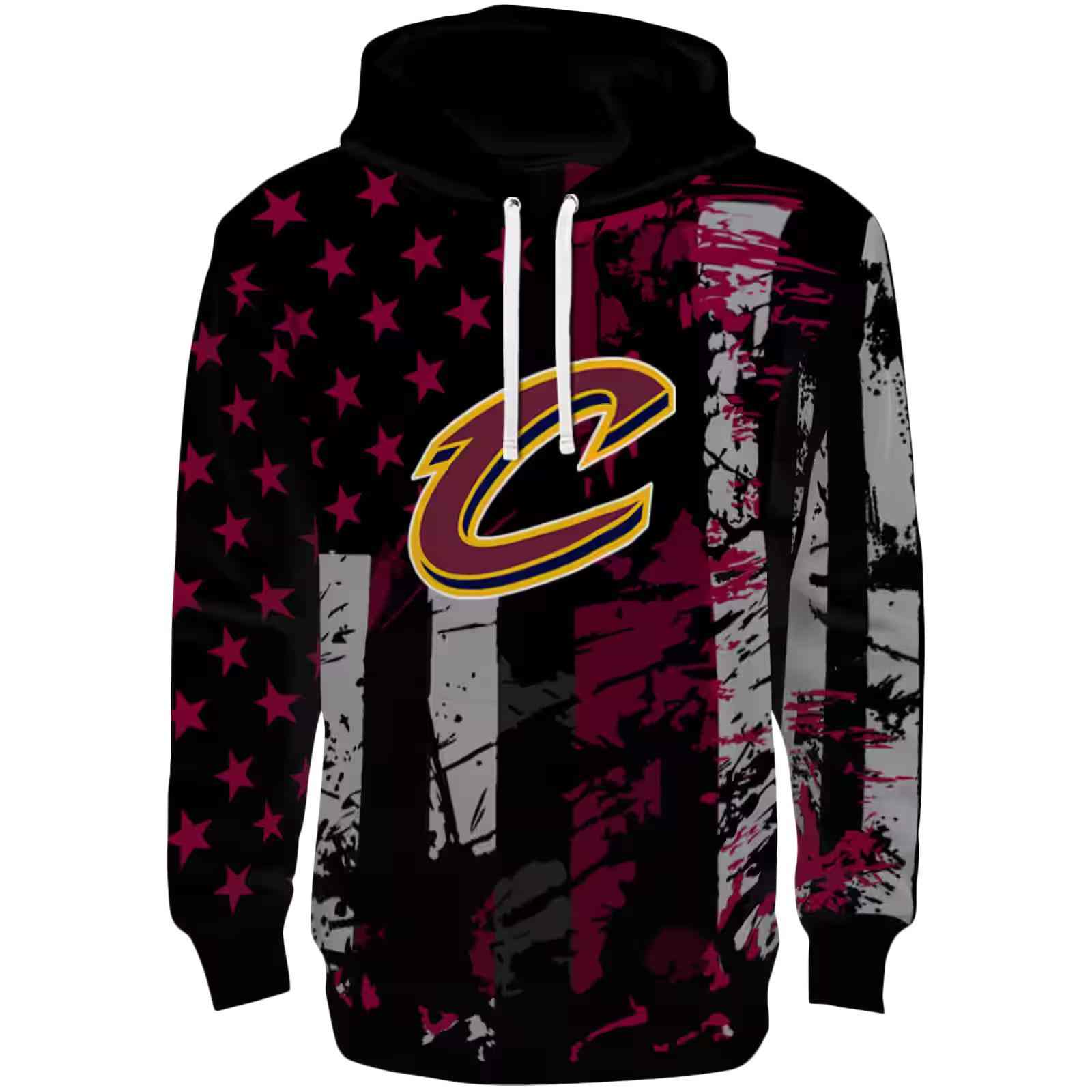 Custom Cleveland Cavaliers Distressed Flag Wine Black Hoodie