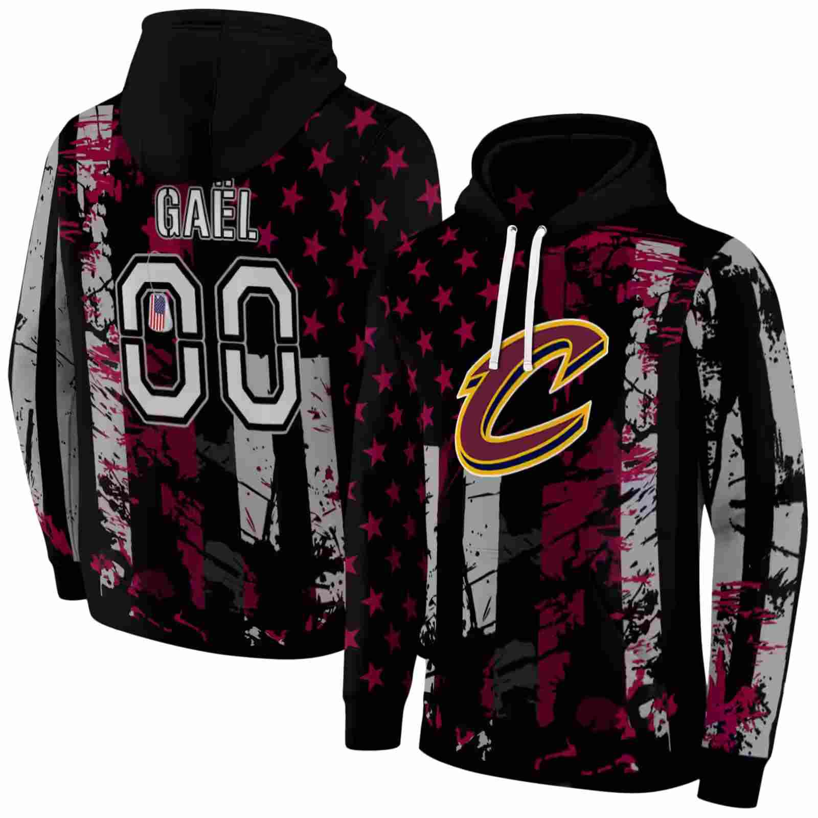 custom cleveland cavaliers distressed flag wine black hoodie fashion forward