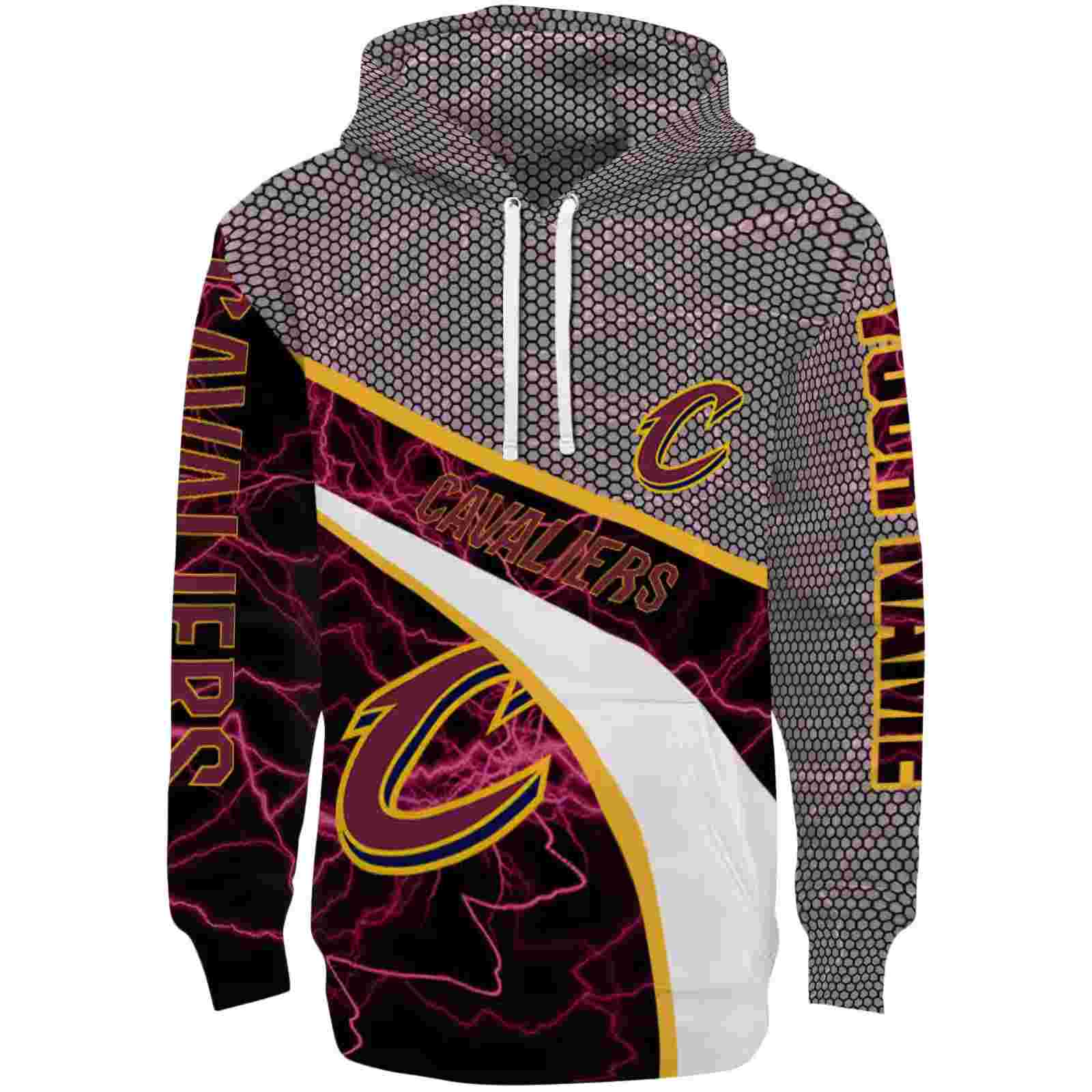 Custom Cleveland Cavaliers Hexagonal Mesh Wine Black Gray Hoodie