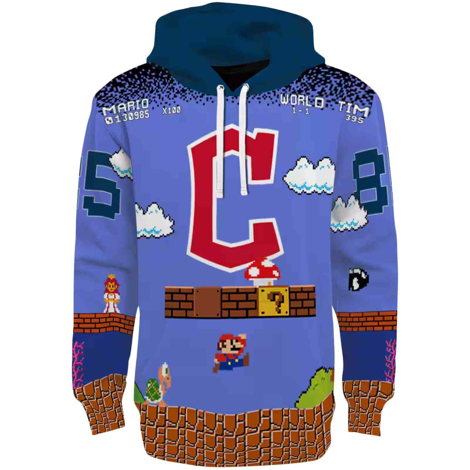 Custom Cleveland Guardians Mario Blue Black Hoodie