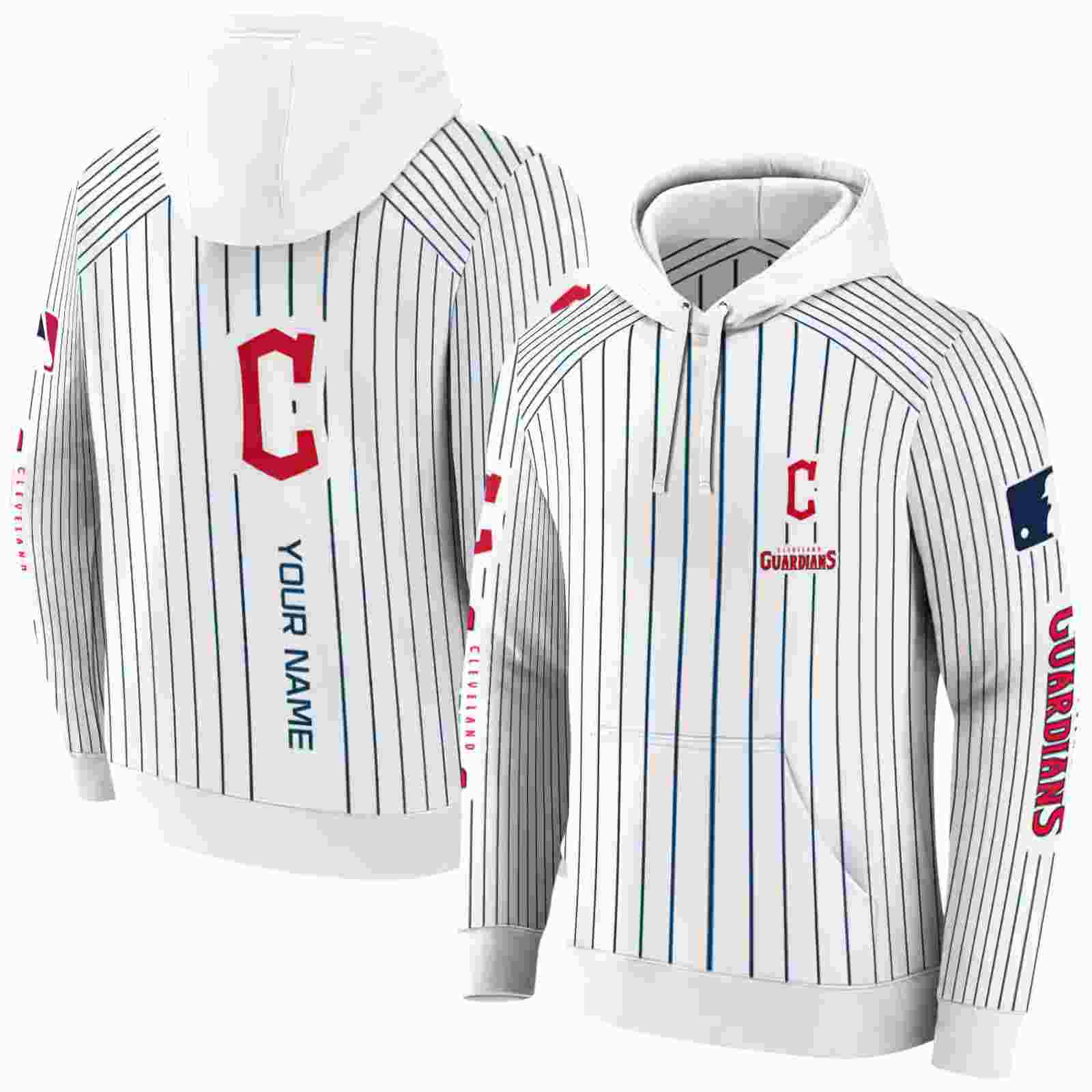 custom cleveland guardians pinstripe pattern navy blue white hoodie fashion forward