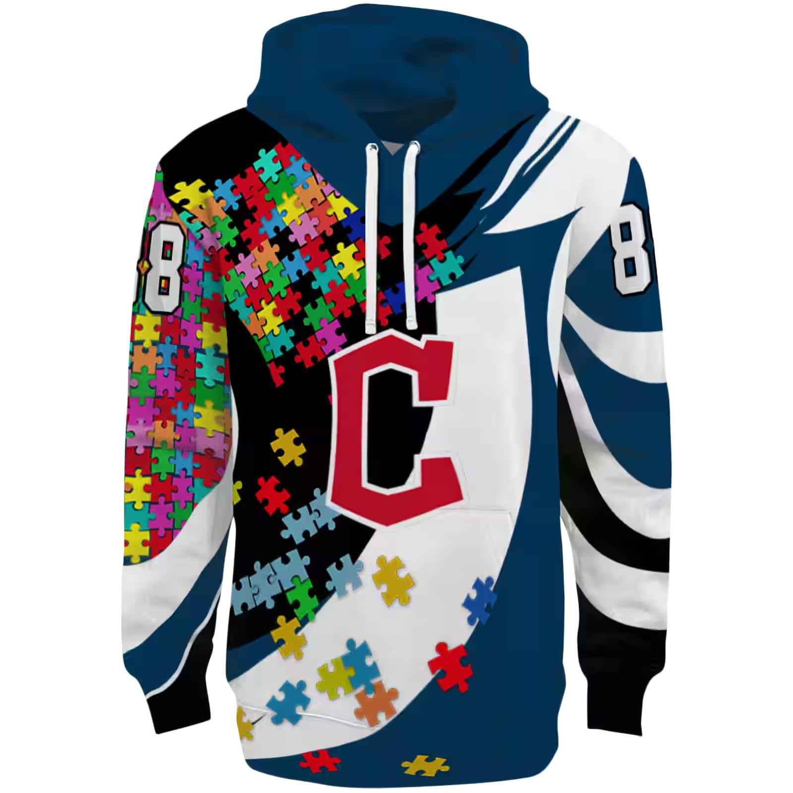 Custom Cleveland Guardians Puzzle Pieces Navy Blue Hoodie