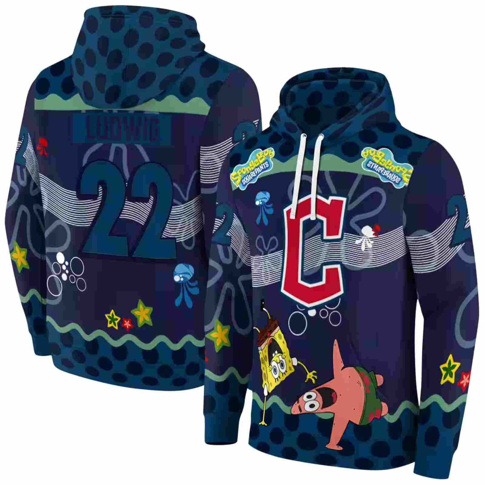 custom cleveland guardians spongebob patrick star navy blue navy hoodie fashion forward