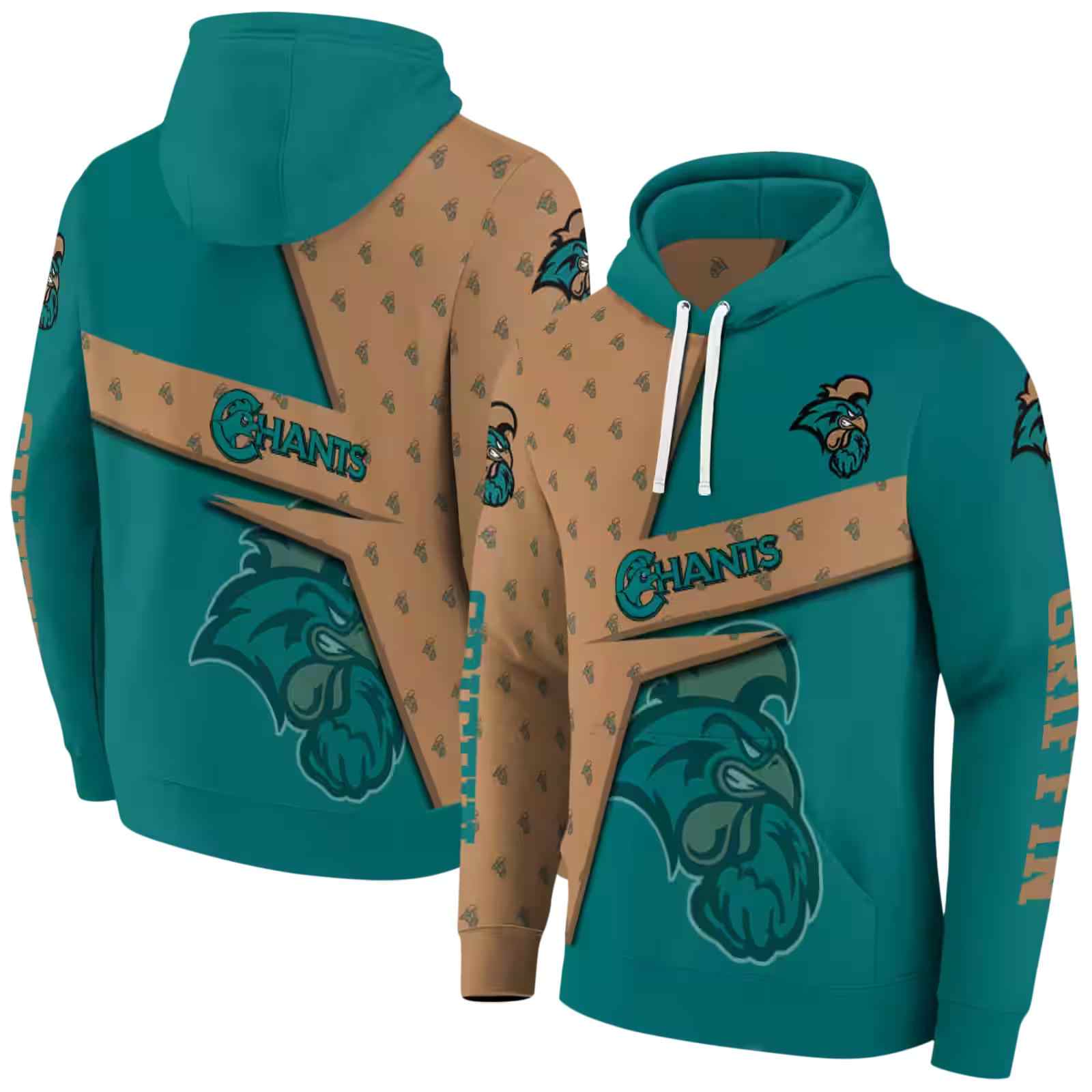 custom coastal carolina chanticleers abstract shape green hoodie fashion forward