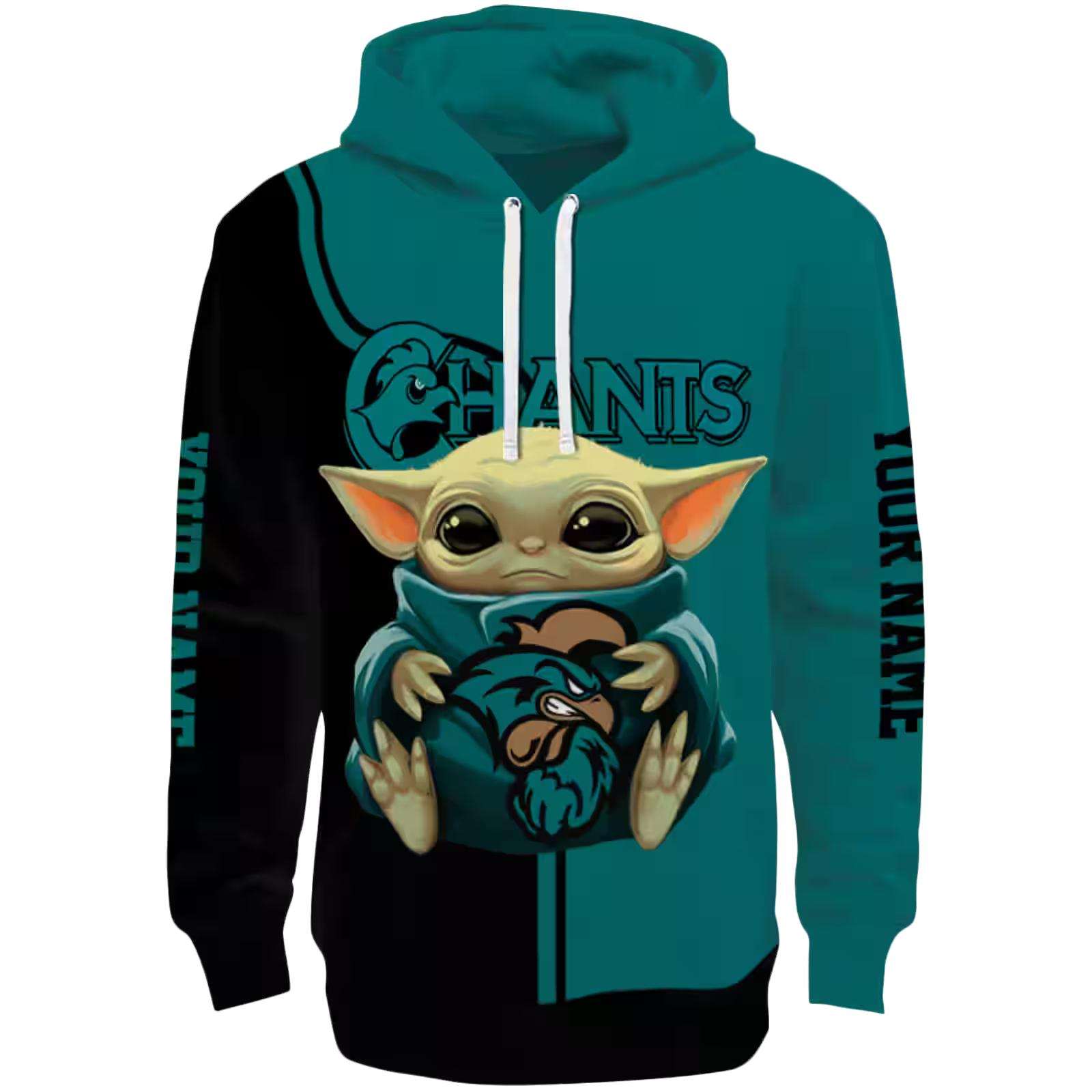 Custom Coastal Carolina Chanticleers Baby Yoda Green Black Hoodie