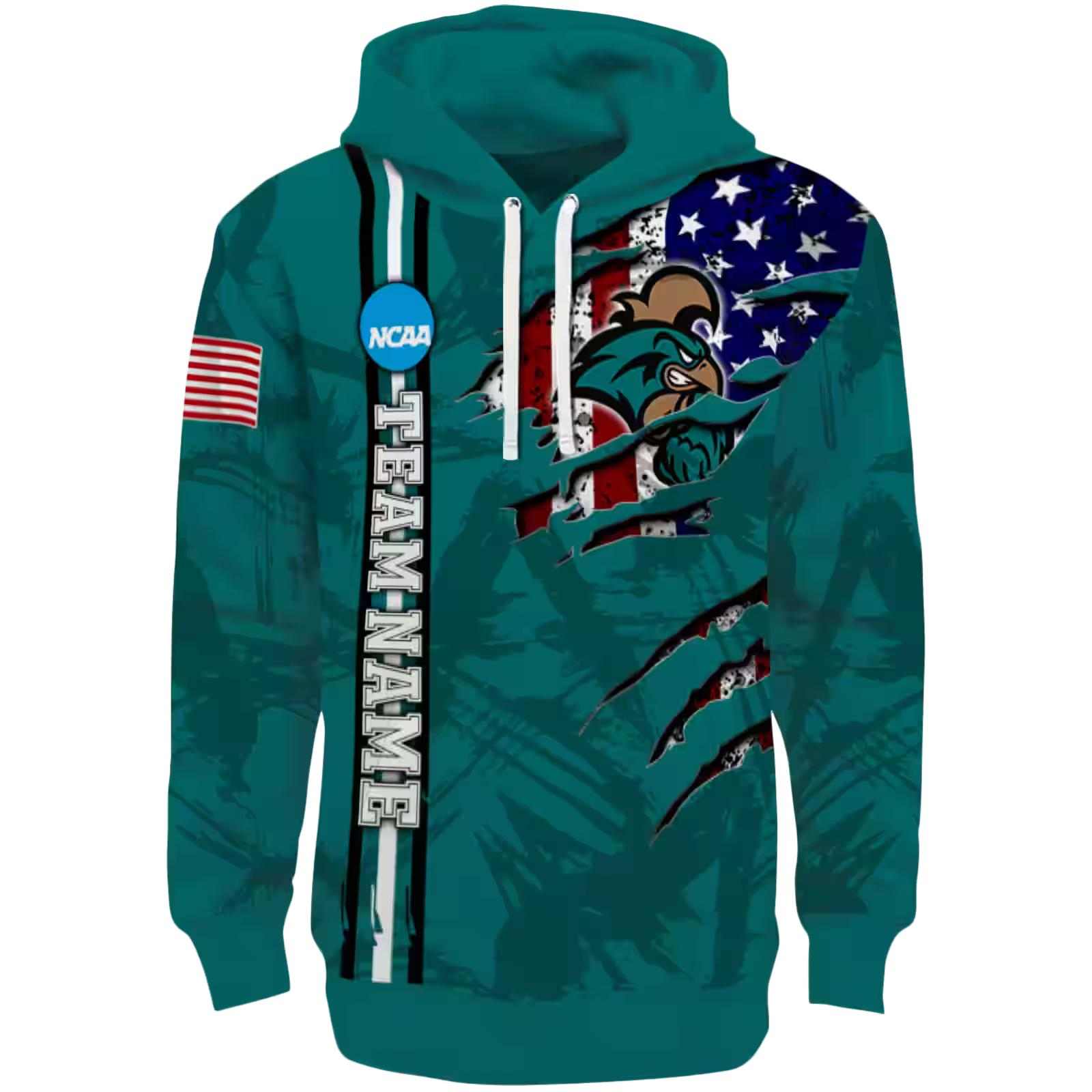 Custom Coastal Carolina Chanticleers Ripped Flag Green Hoodie