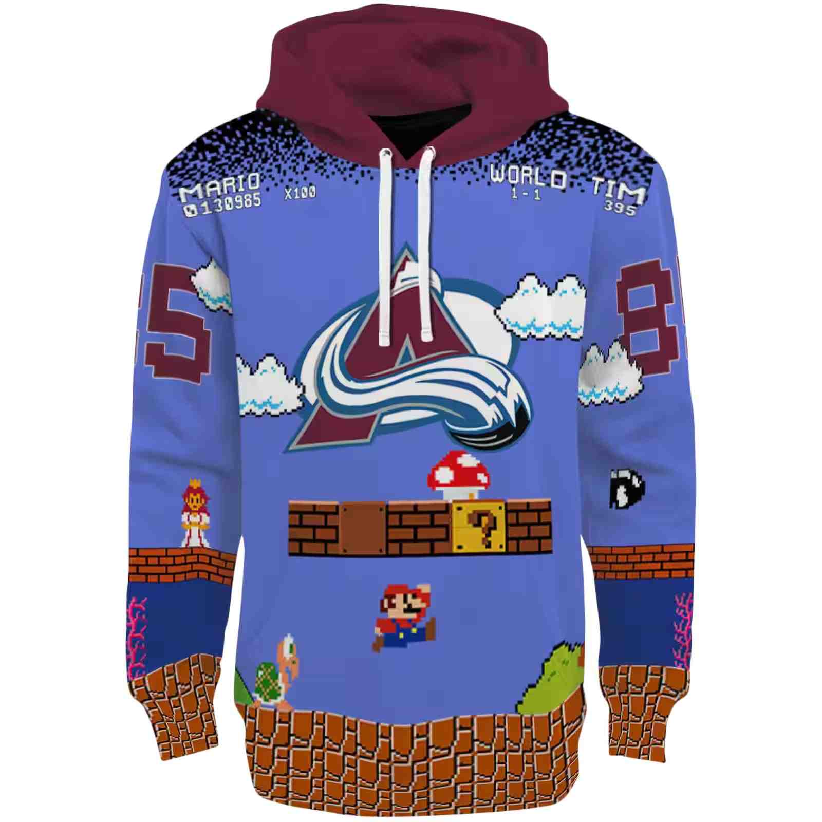 Custom Colorado Avalanche Mario Blue Black Hoodie