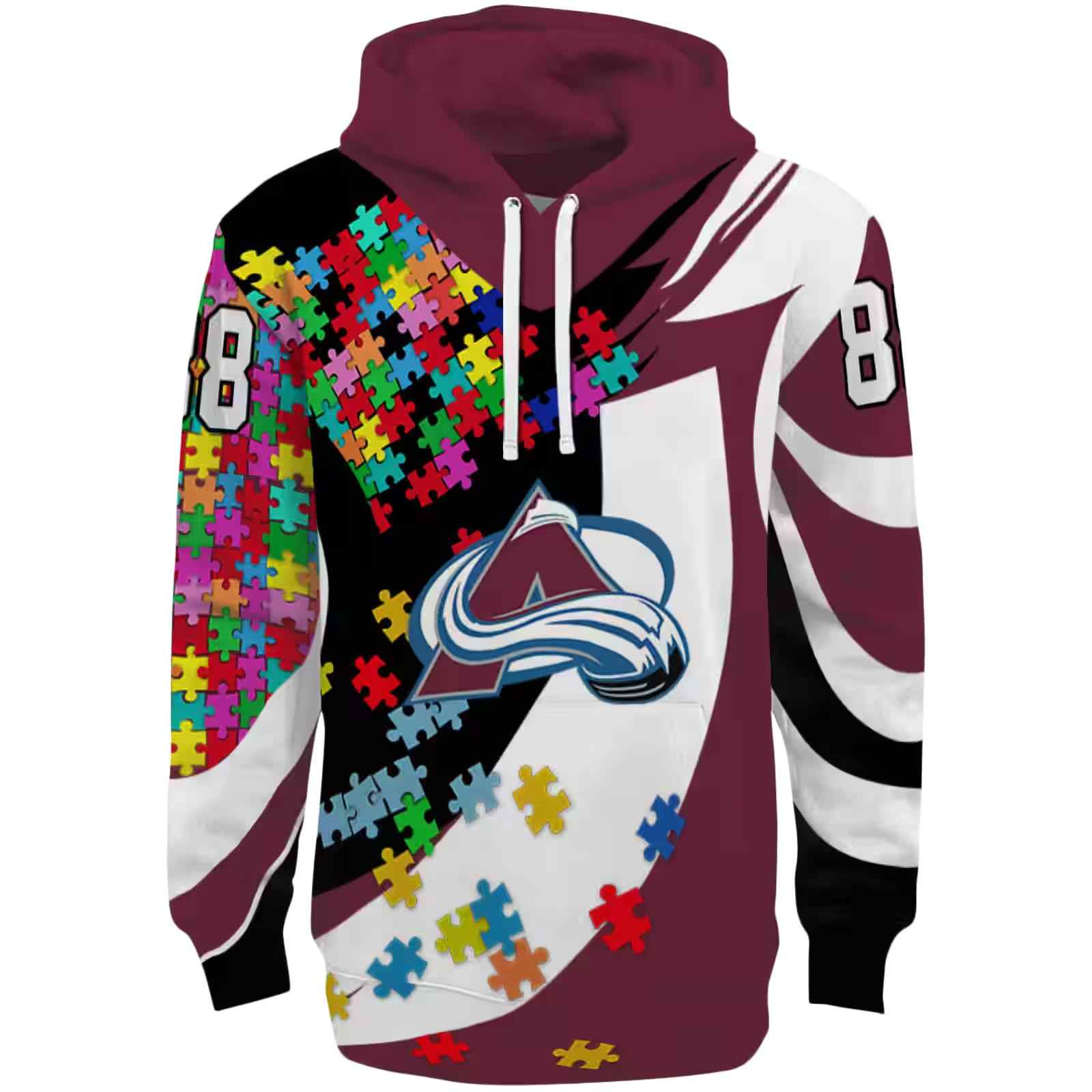 Custom Colorado Avalanche Puzzle Pieces Burgundy Hoodie