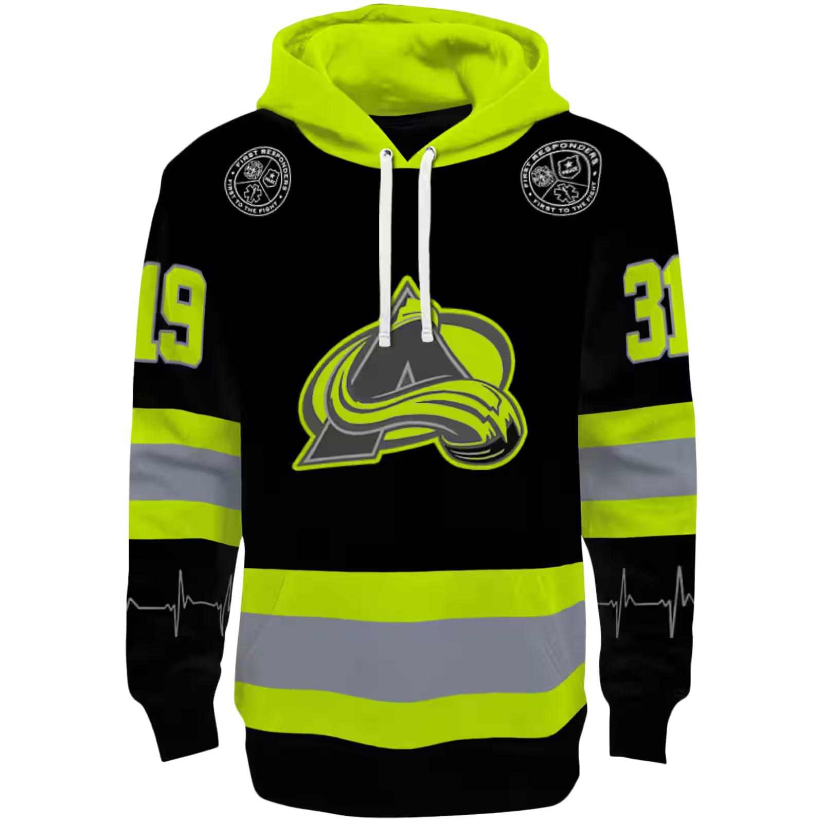 Custom Colorado Avalanche Safety Motif Black Neon Green Hoodie