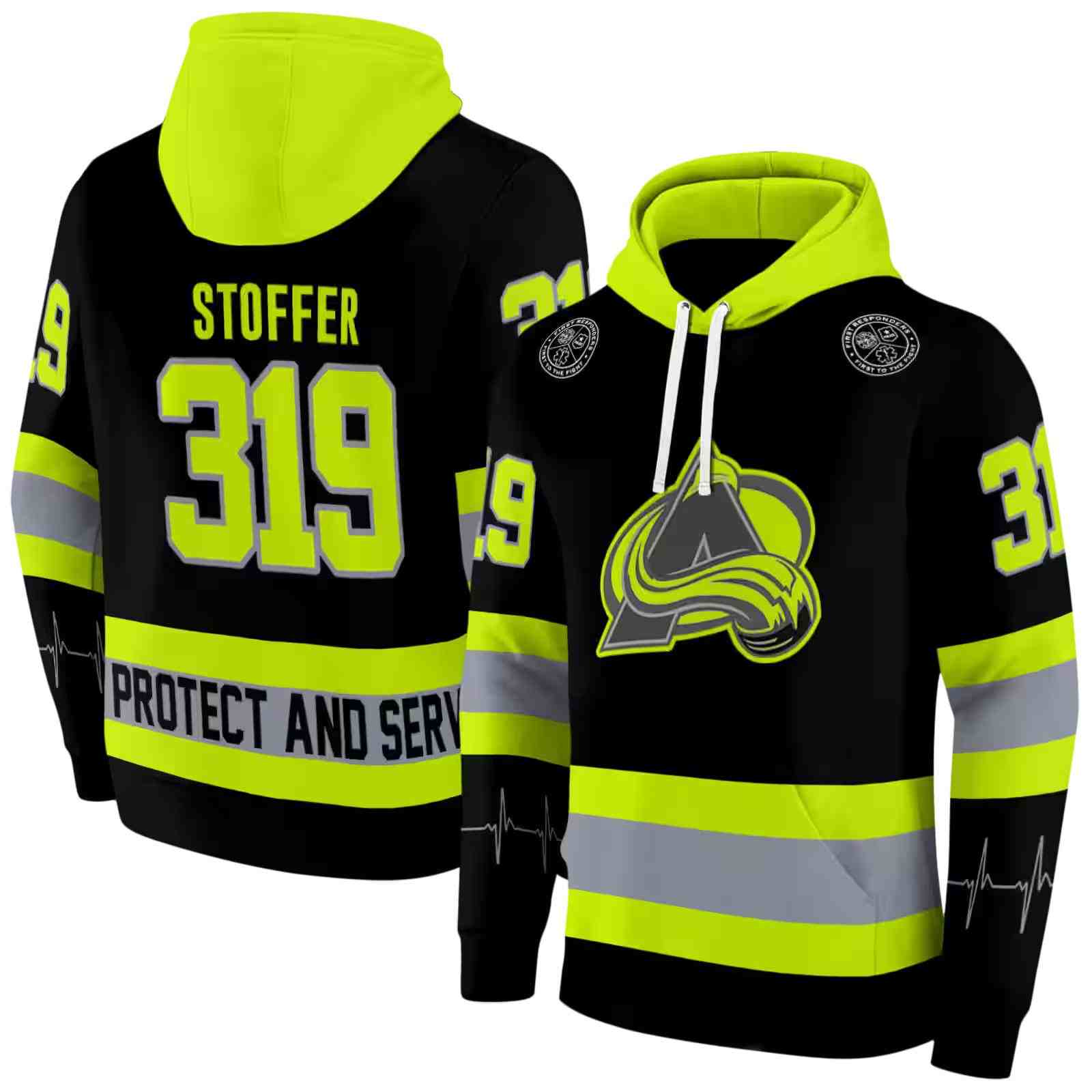 custom colorado avalanche safety motif black neon green hoodie fashion forward