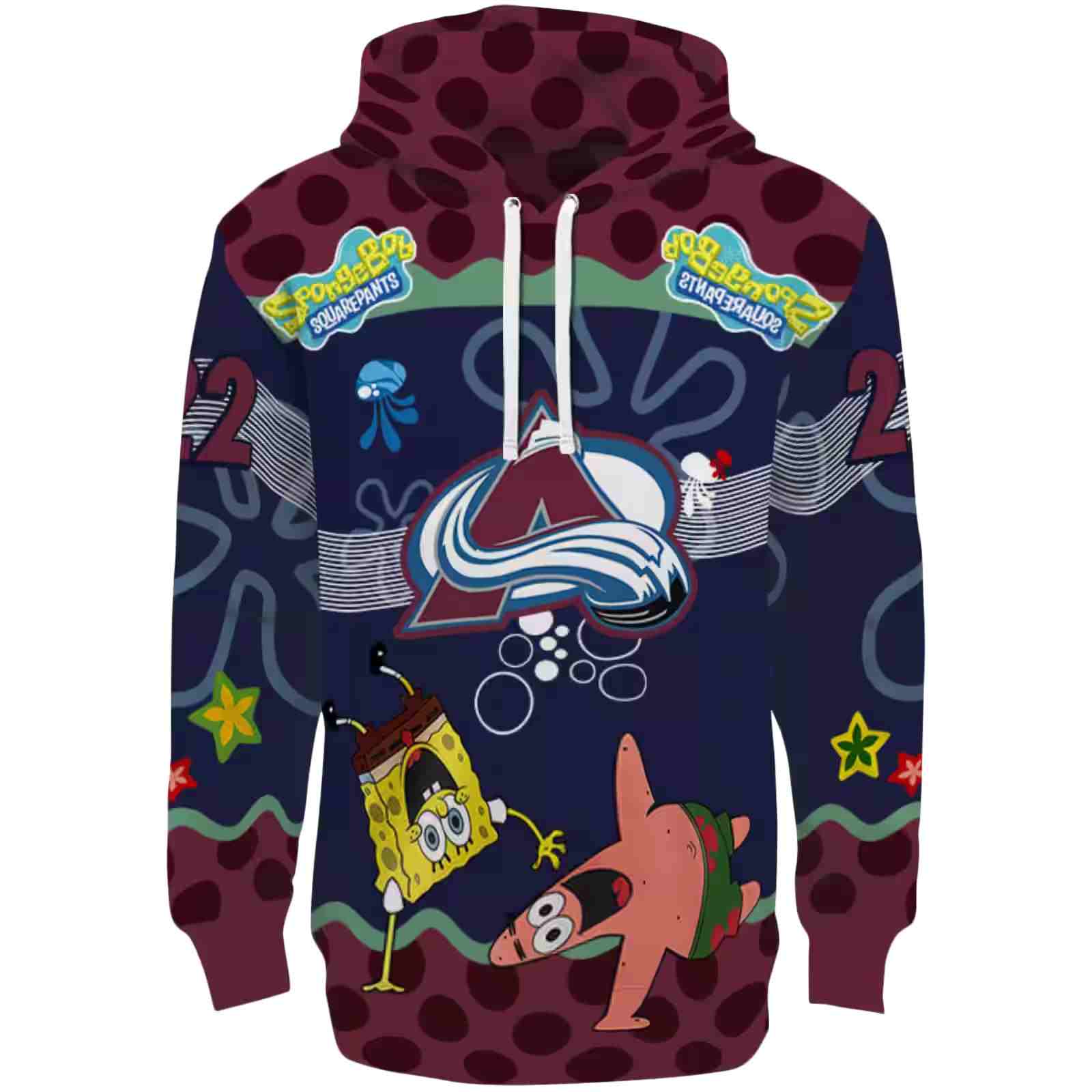 Custom Colorado Avalanche Spongebob Patrick Star Burgundy Navy Hoodie