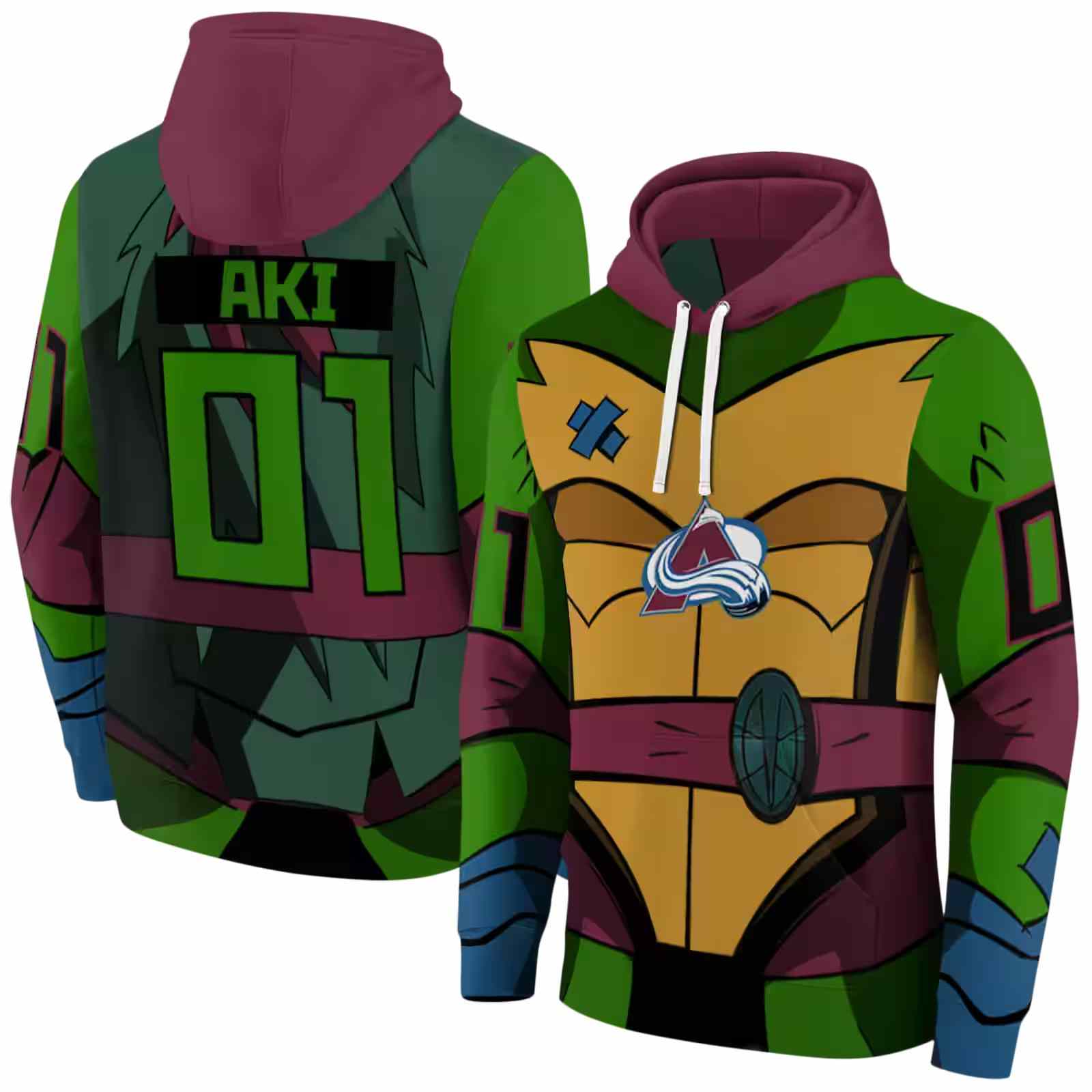 custom colorado avalanche superhero armor burgundy green hoodie fashion forward