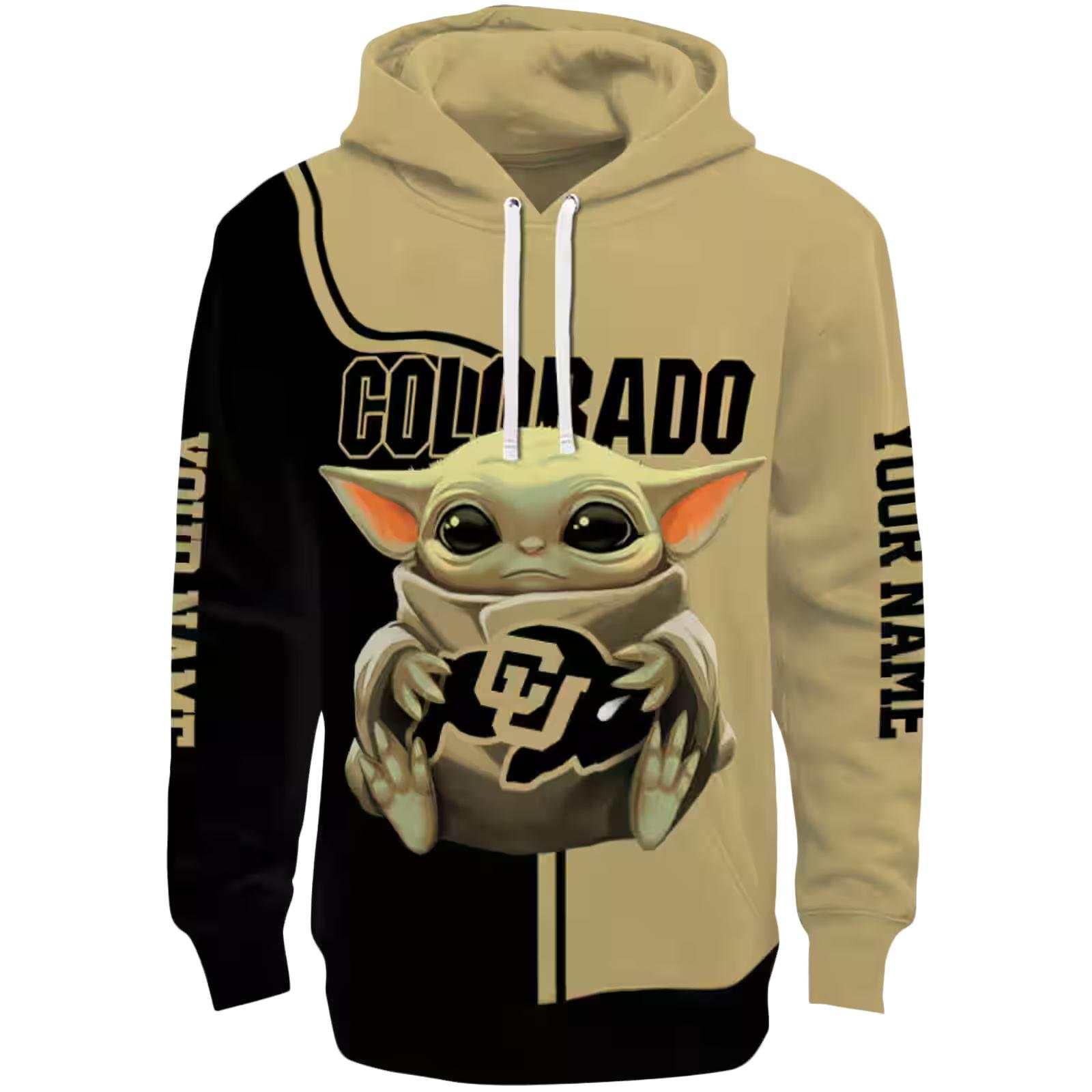 Custom Colorado Buffaloes Baby Yoda Gold Black Hoodie