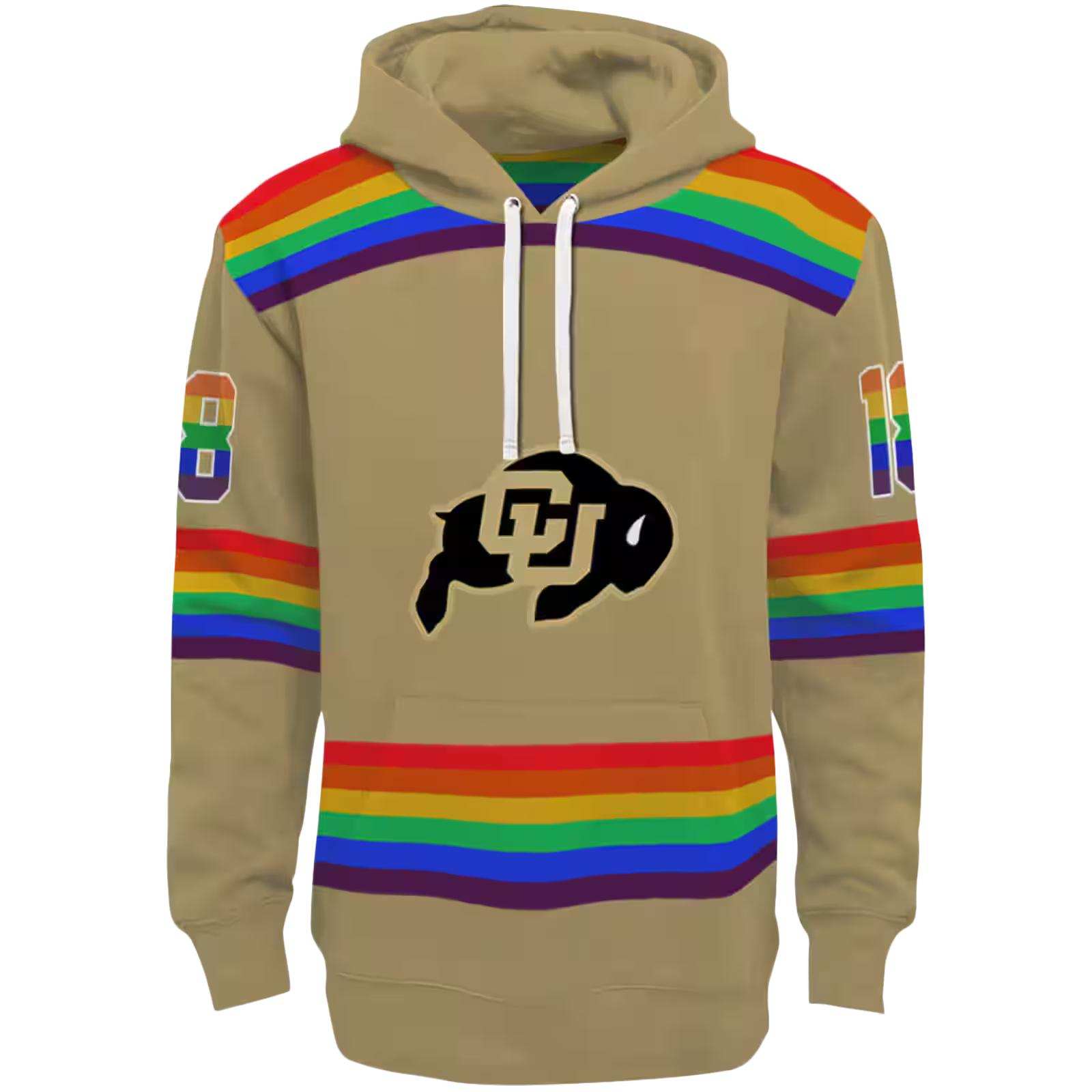 Custom Colorado Buffaloes Rainbow Stripes Gold Hoodie