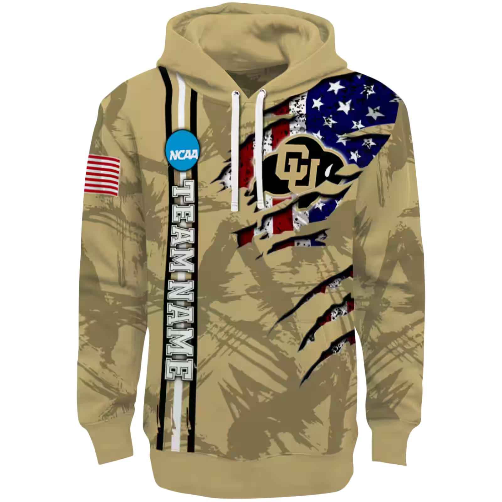 Custom Colorado Buffaloes Ripped Flag Gold Hoodie