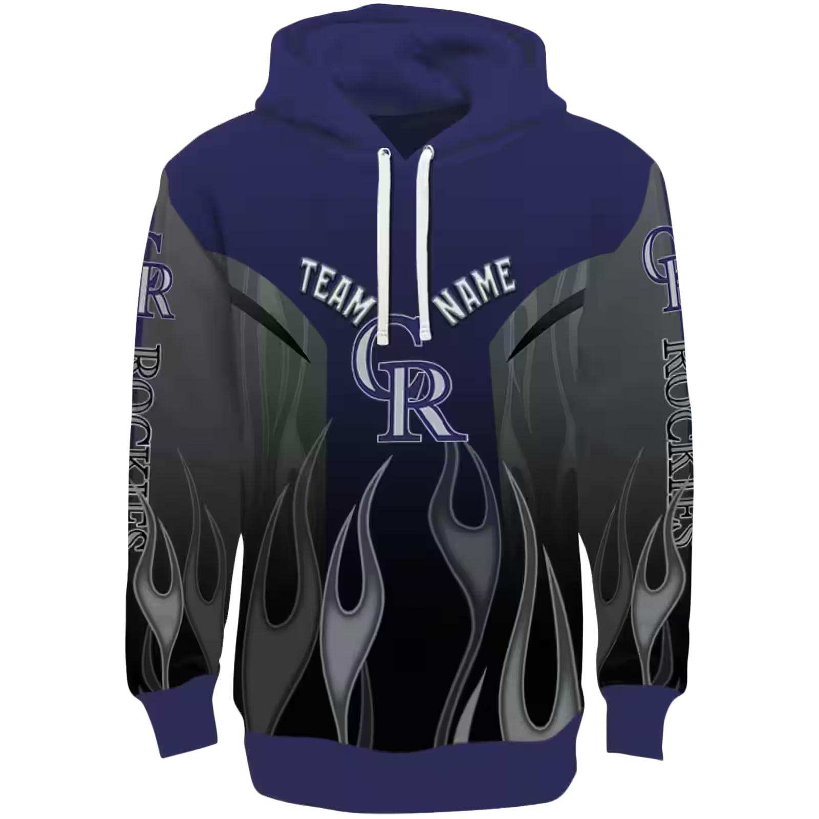 Custom Colorado Rockies Flame Design Blue Hoodie