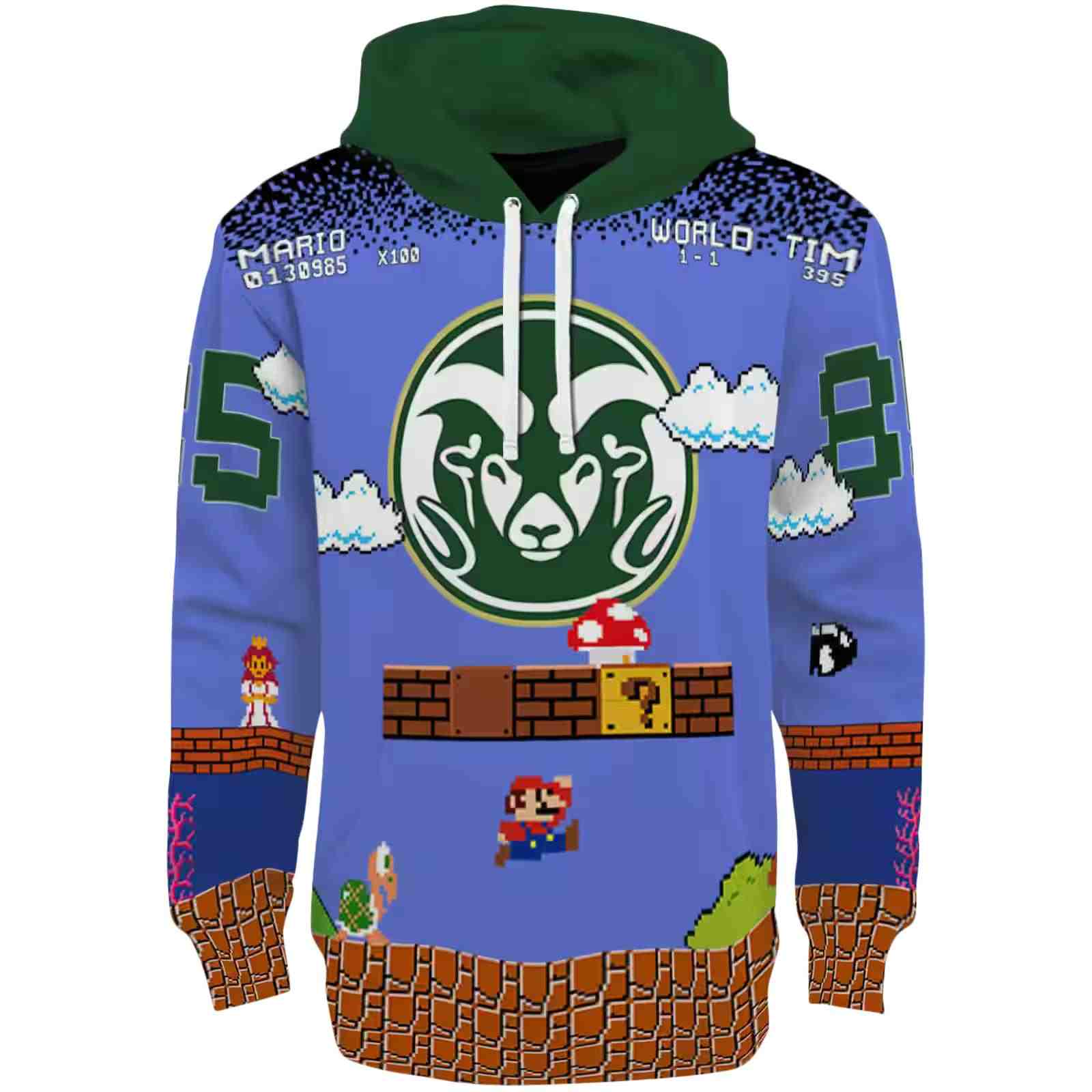 Custom Colorado State Rams Mario Blue Black Hoodie