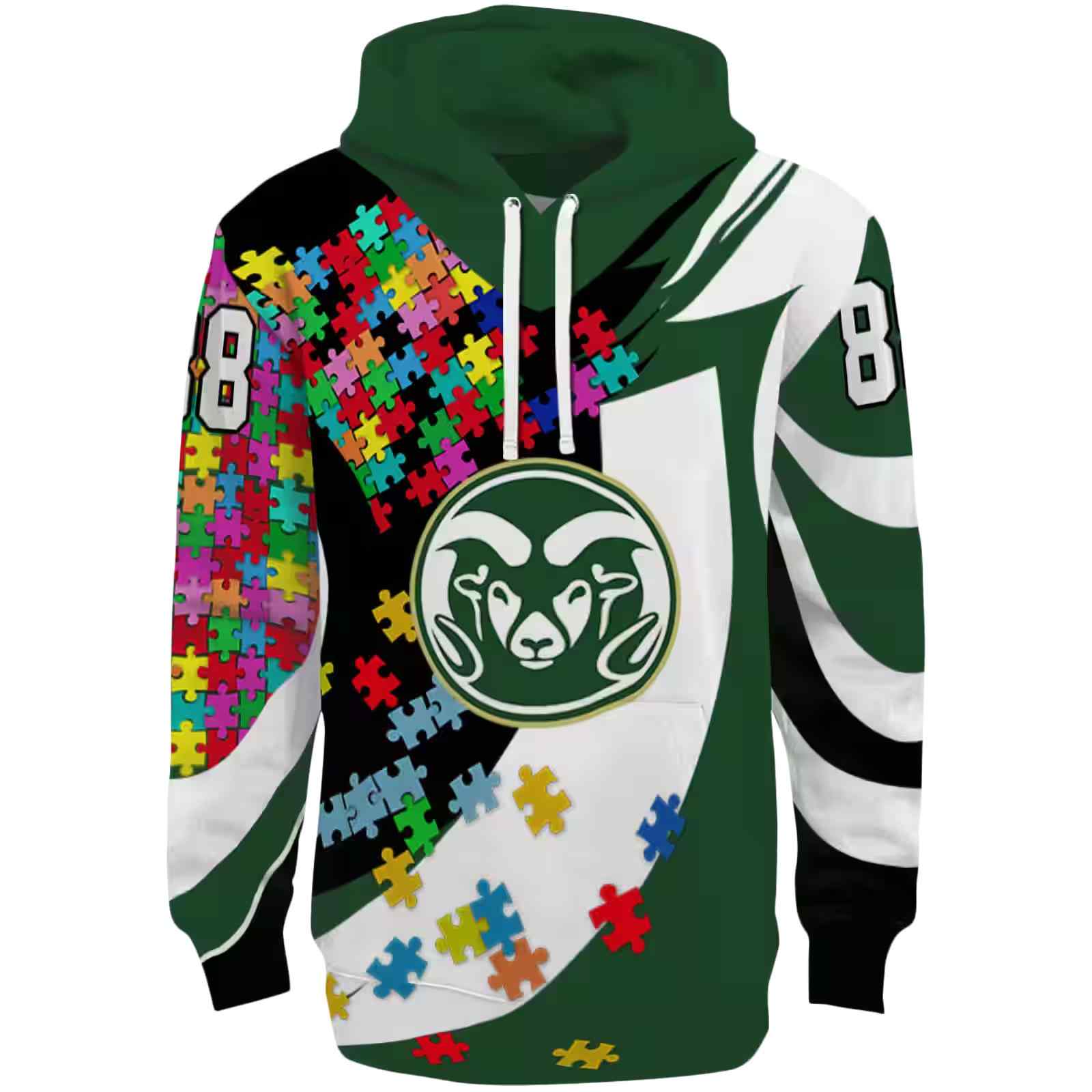 Custom Colorado State Rams Puzzle Pieces Green Hoodie