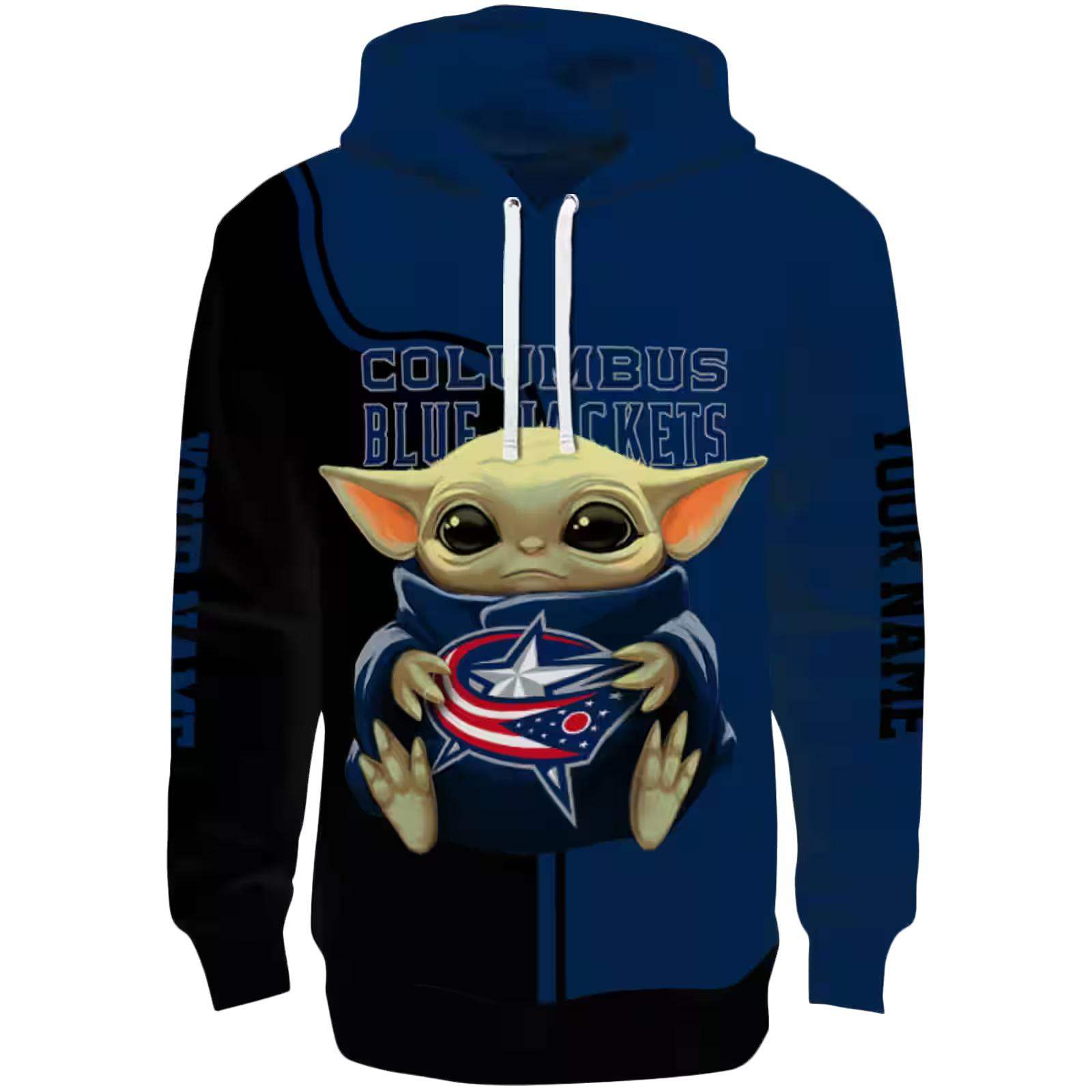 Custom Columbus Blue Jackets Baby Yoda Navy Blue Black Hoodie