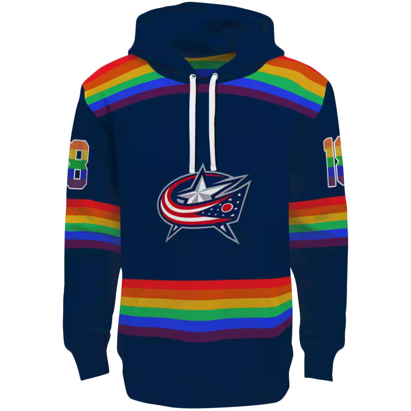 Custom Columbus Blue Jackets Rainbow Stripes Navy Blue Hoodie