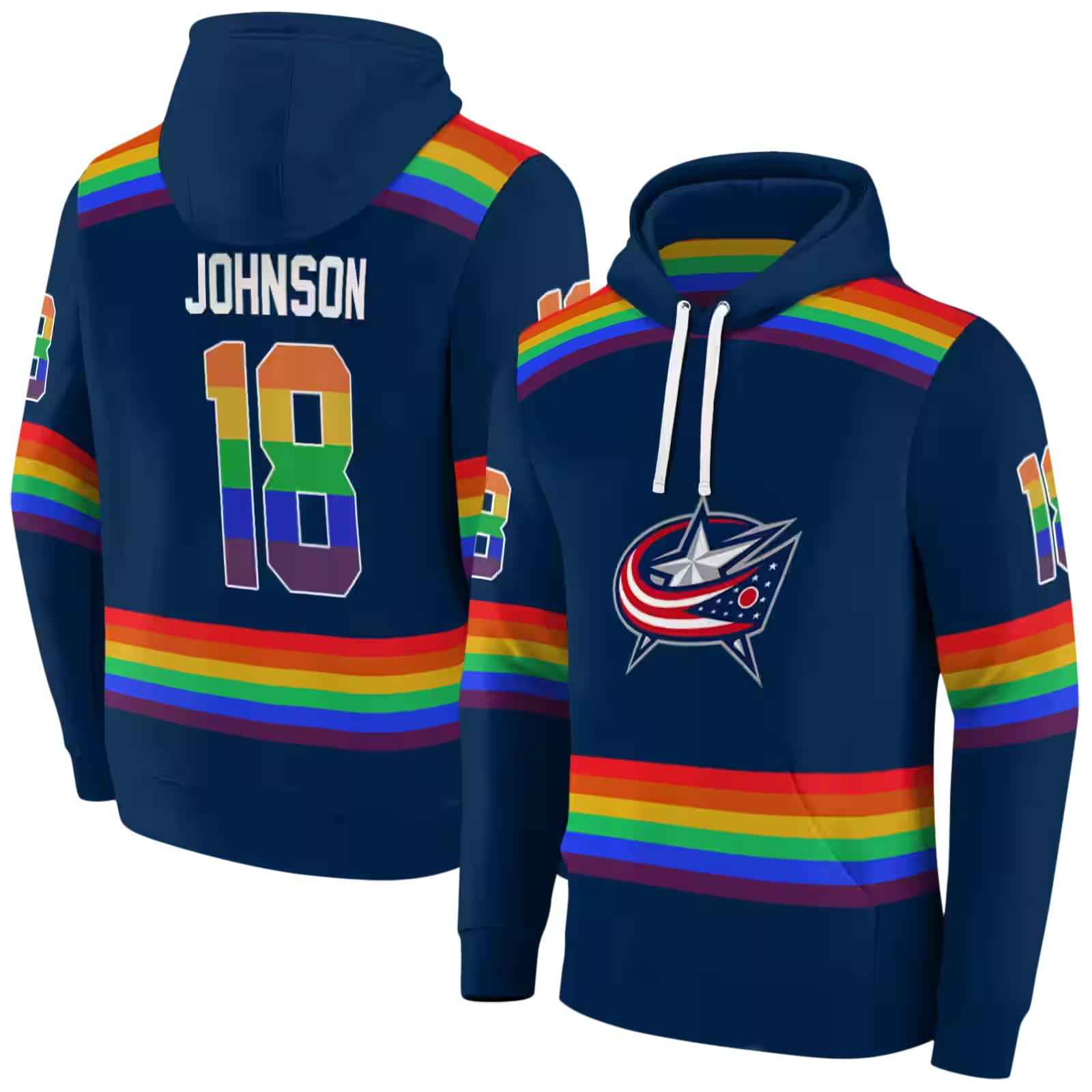 custom columbus blue jackets rainbow stripes navy blue hoodie fashion forward