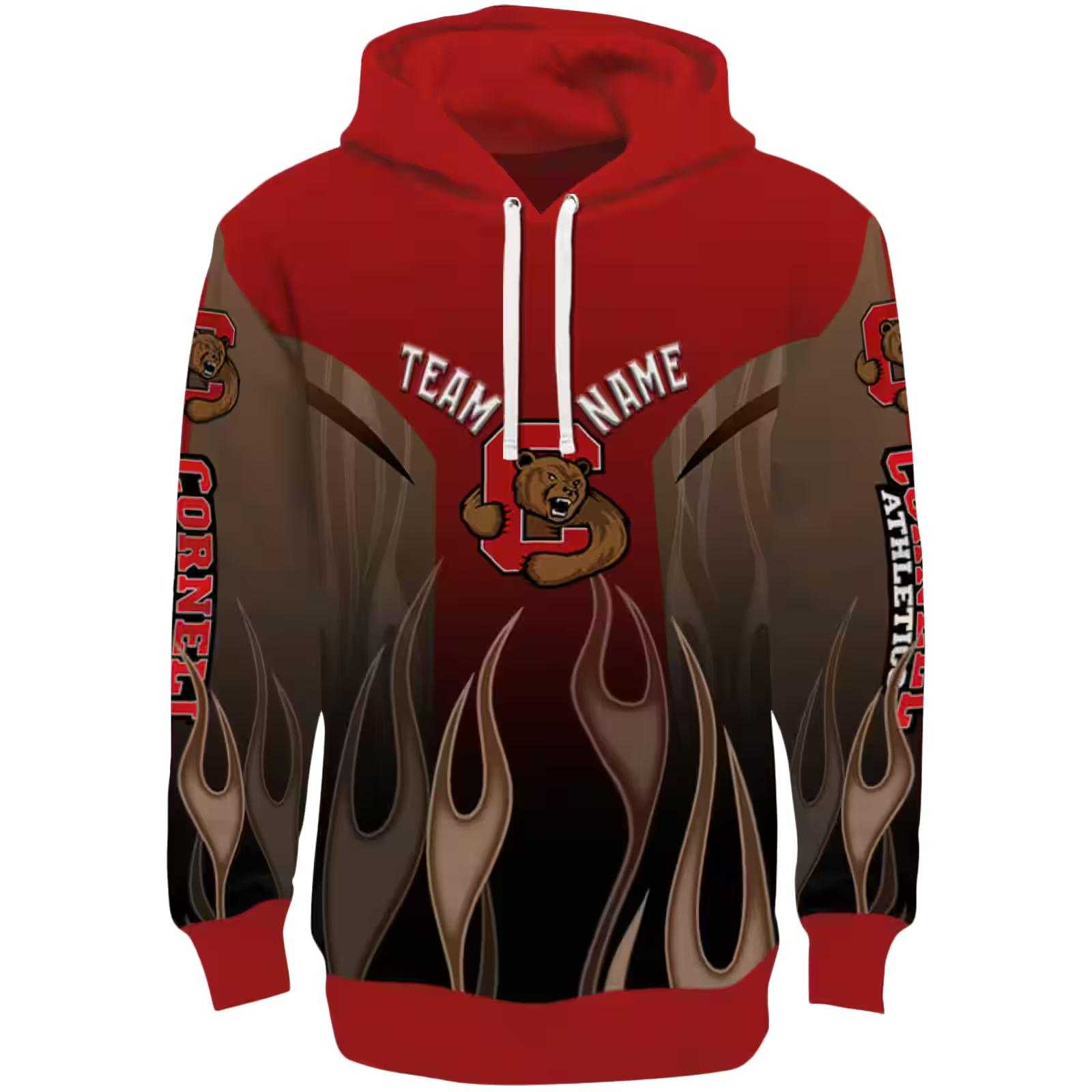 Custom Cornell Big Red Flame Design Red Hoodie