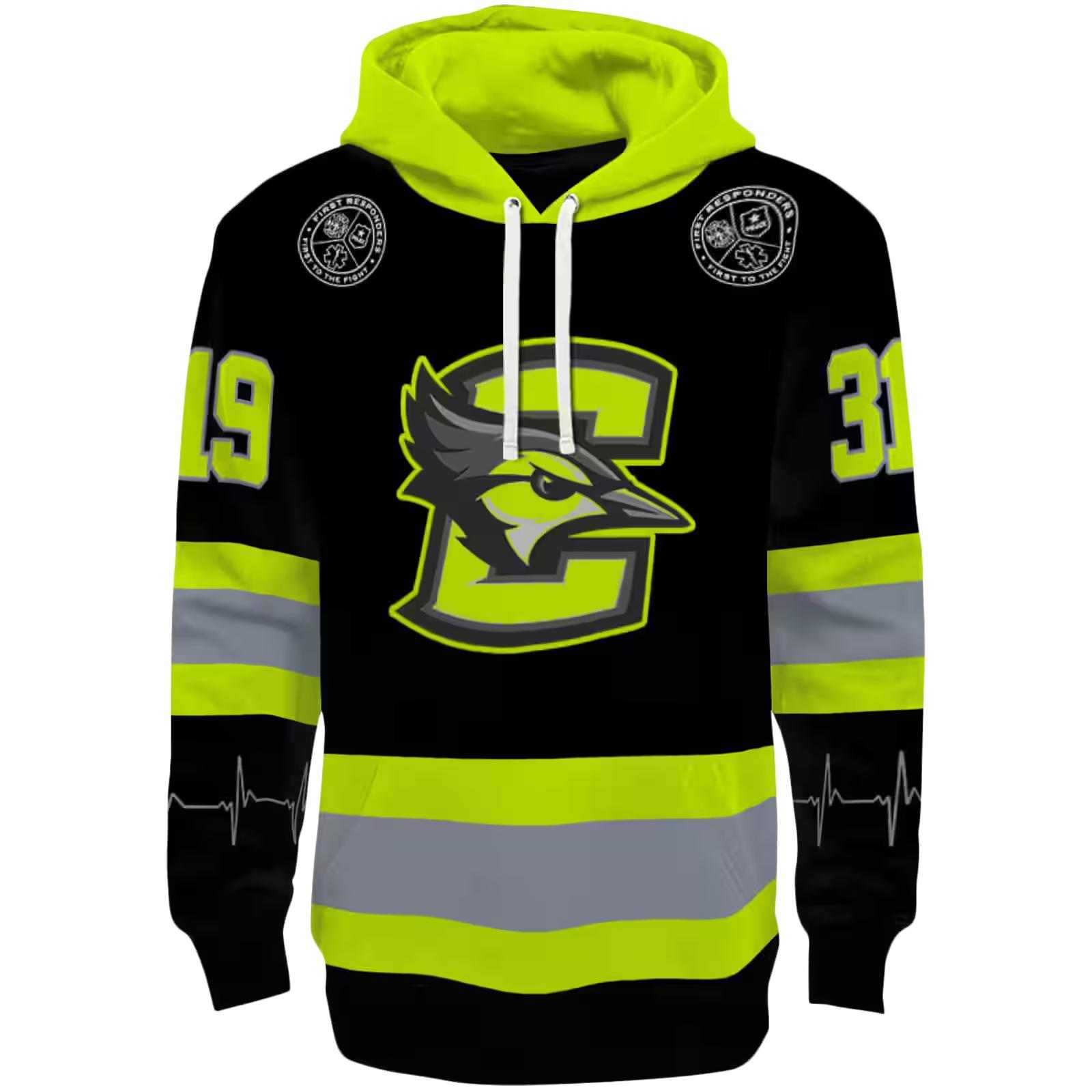 Custom Creighton Bluejays Safety Motif Black Neon Green Hoodie