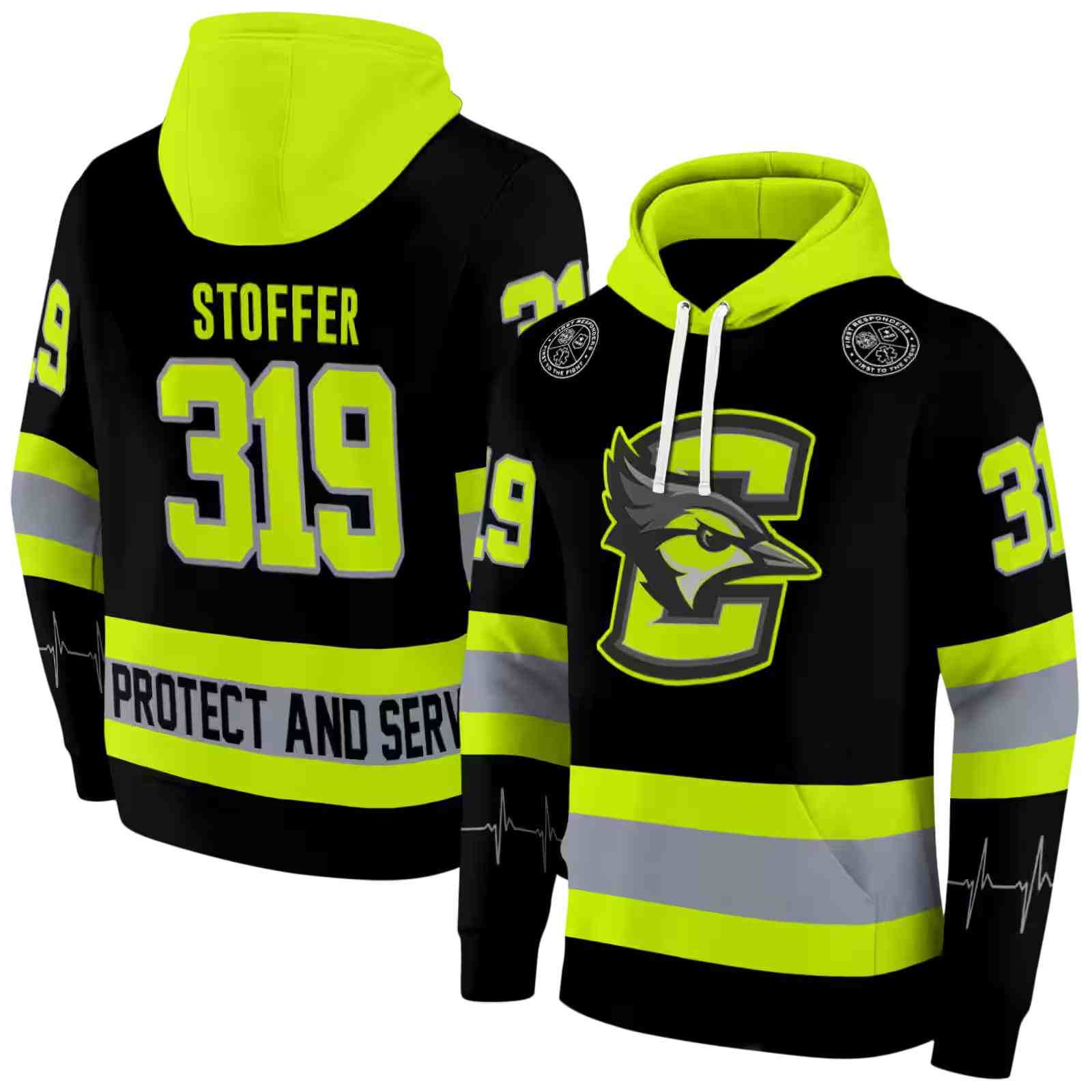 custom creighton bluejays safety motif black neon green hoodie fashion forward