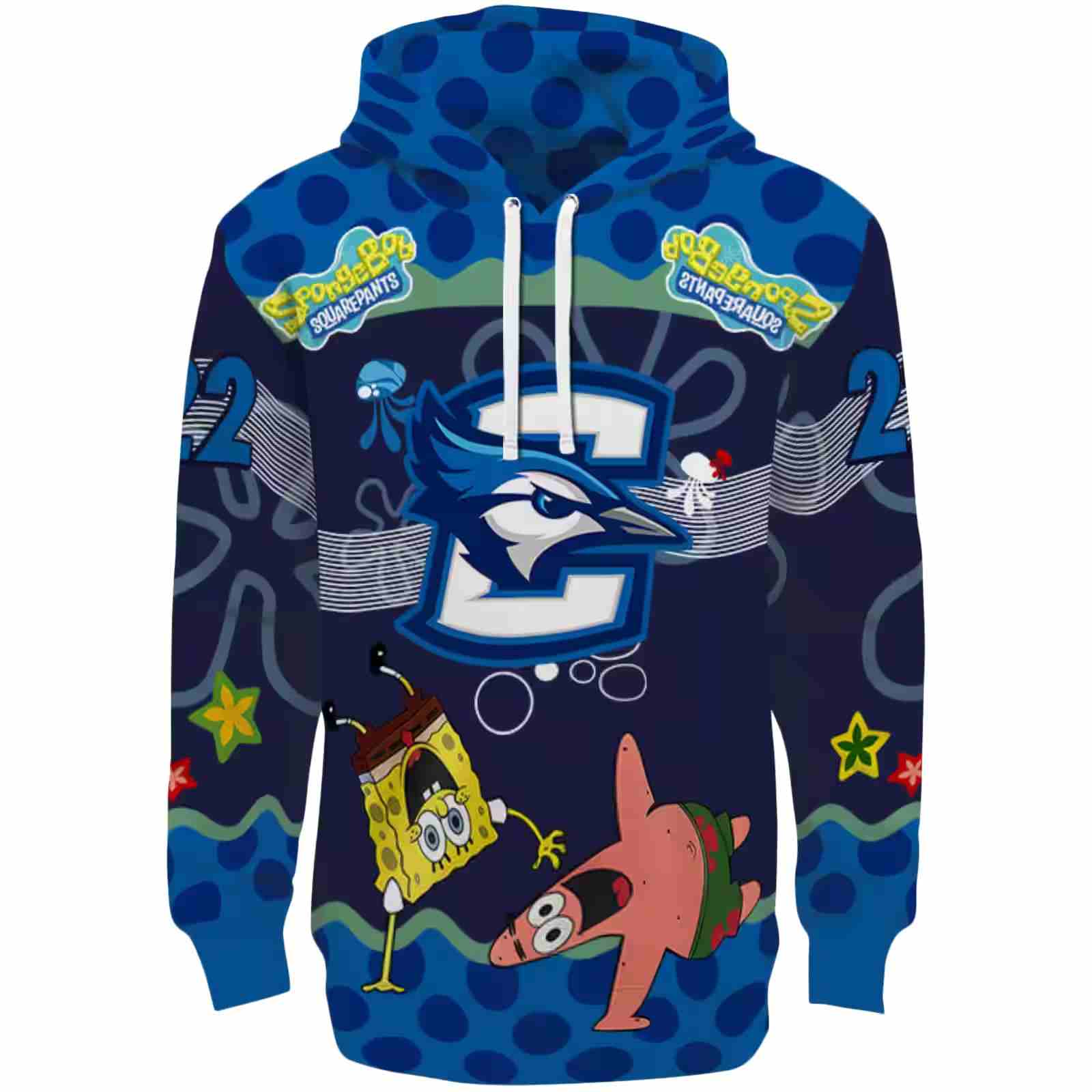 Custom Creighton Bluejays Spongebob Patrick Star Blue Navy Hoodie