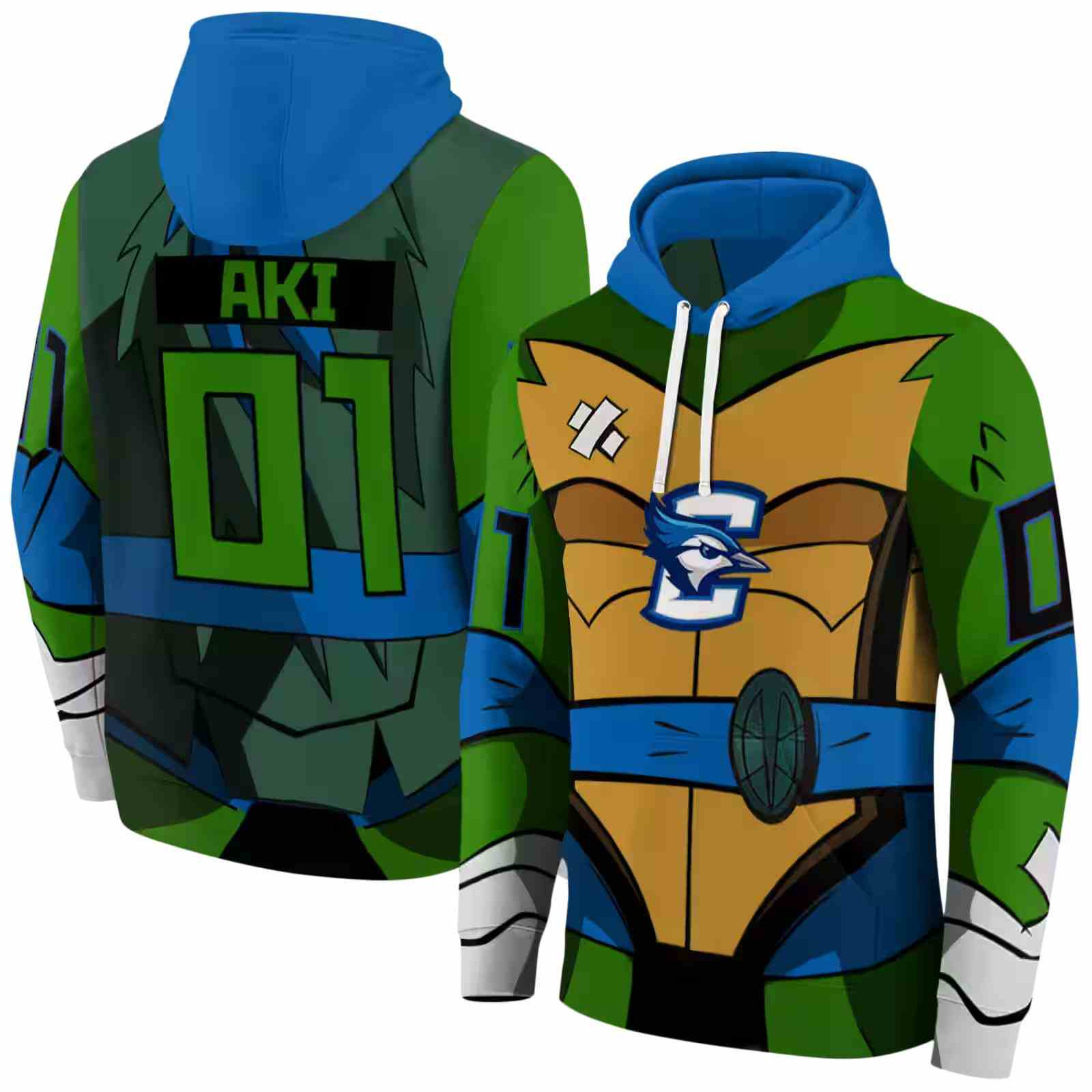 custom creighton bluejays superhero armor blue green hoodie fashion forward