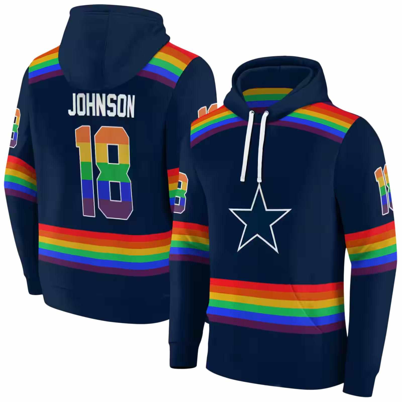 custom dallas cowboys rainbow stripes blue hoodie fashion forward