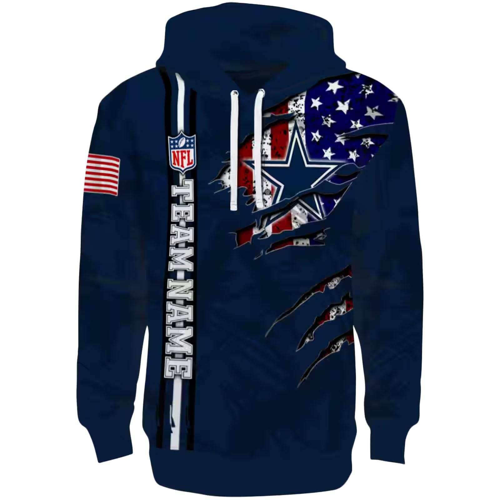 Custom Dallas Cowboys Ripped Flag Blue Hoodie