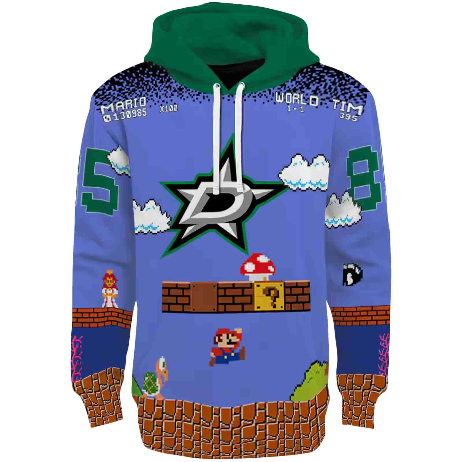 Custom Dallas Stars Mario Blue Black Hoodie