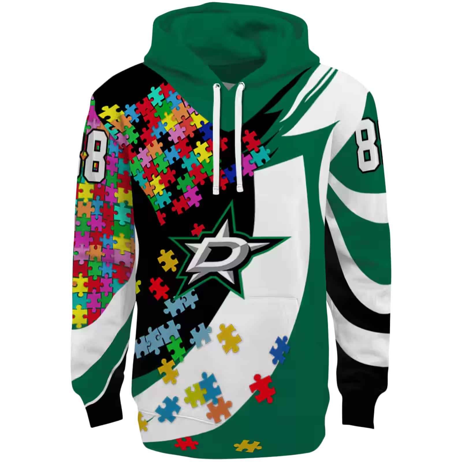 Custom Dallas Stars Puzzle Pieces Green Hoodie