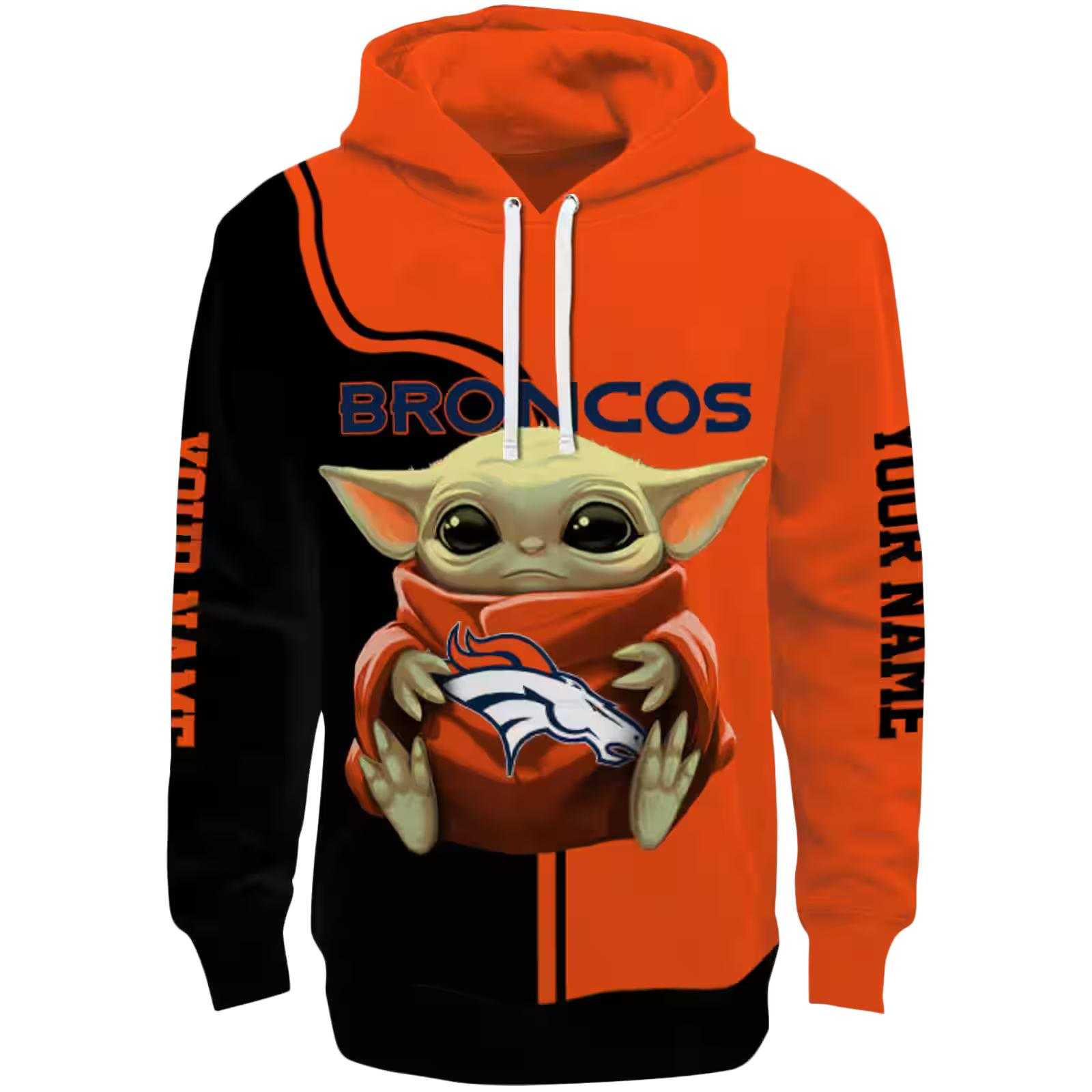 Custom Denver Broncos Baby Yoda Orange Black Hoodie