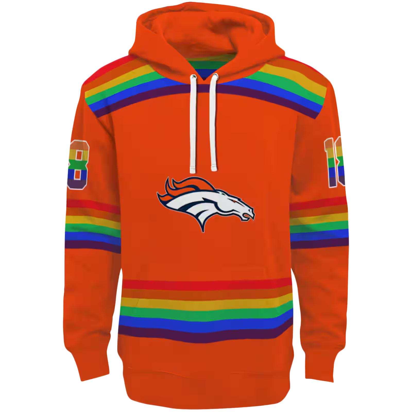 Custom Denver Broncos Rainbow Stripes Orange Hoodie